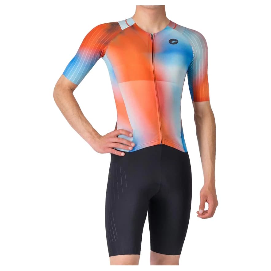 Мъжки скин за колоездене Castelli Free Sanremo Tri Suit S/S Cycling skinsuit - Paprika / Winter Sky-Black
