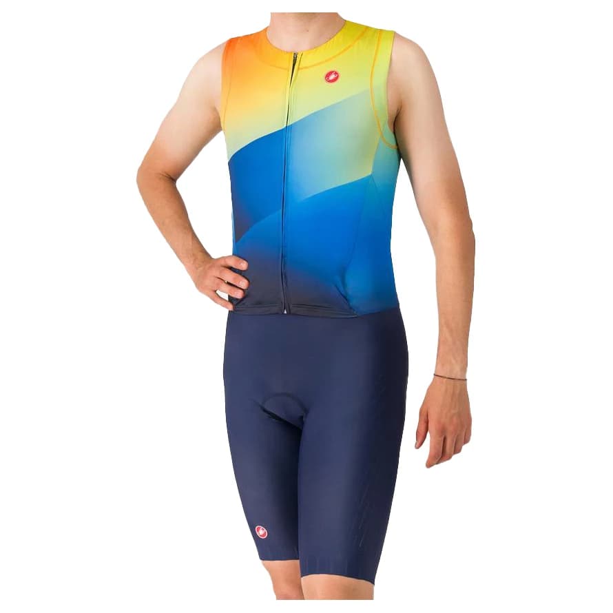 Мъжки скин за колоездене Castelli Free Sanremo Tri Suit Sleeveless Cycling skinsuit - Belgian Blue / Multicolor Vivid