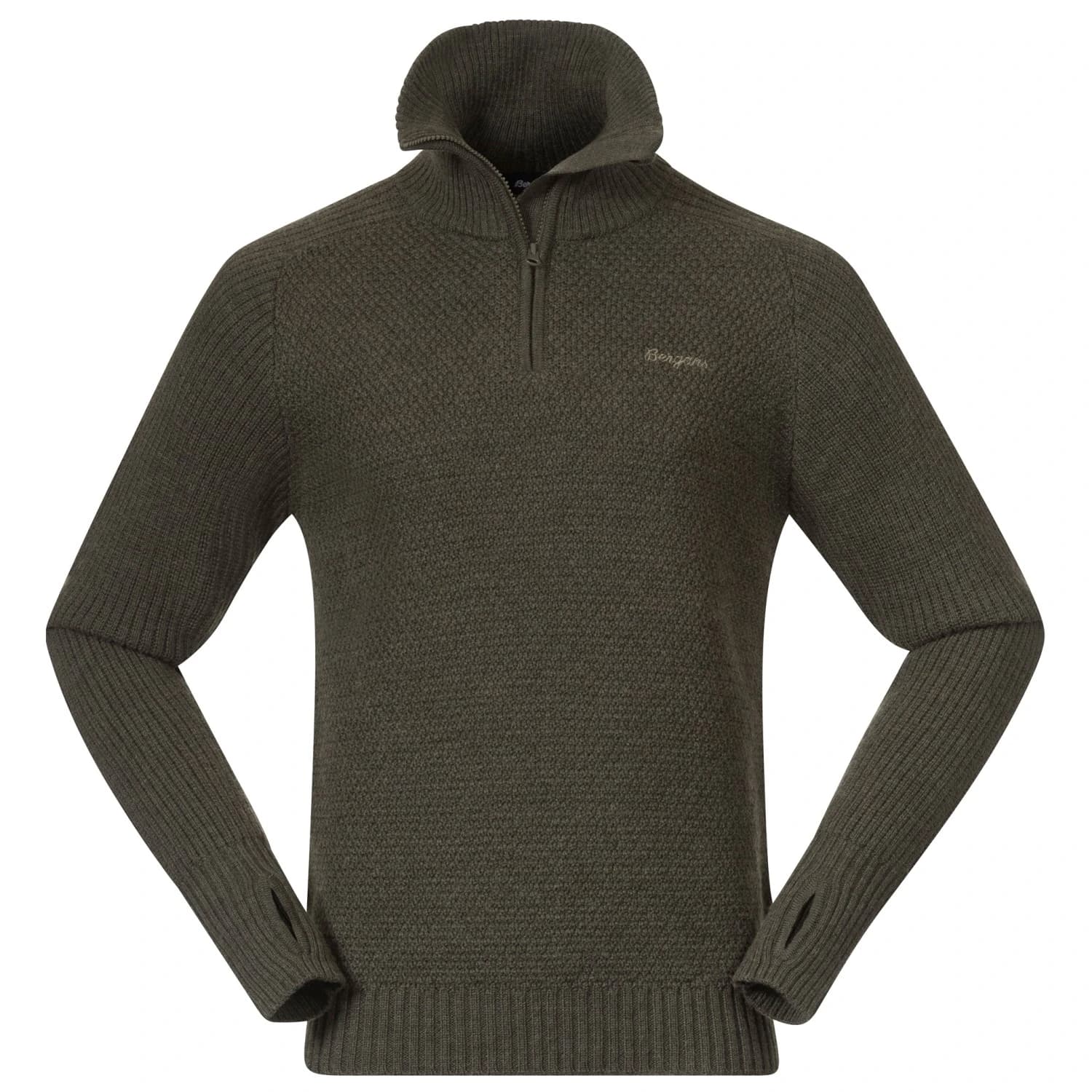 Мъжки вълнен пуловер Bergans Ulriken Jumper Merino jumper - Dark Green Mud
