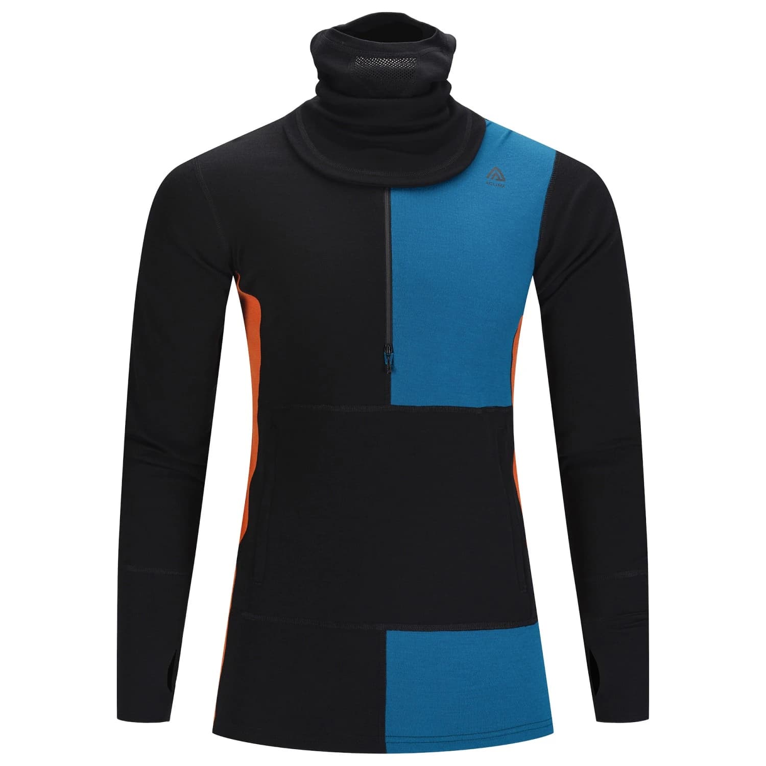 Мъжки вълнен пуловер Aclima Warmwool Hood Sweater Net Merino jumper - Jet Black / Corsair / Gold Flame
