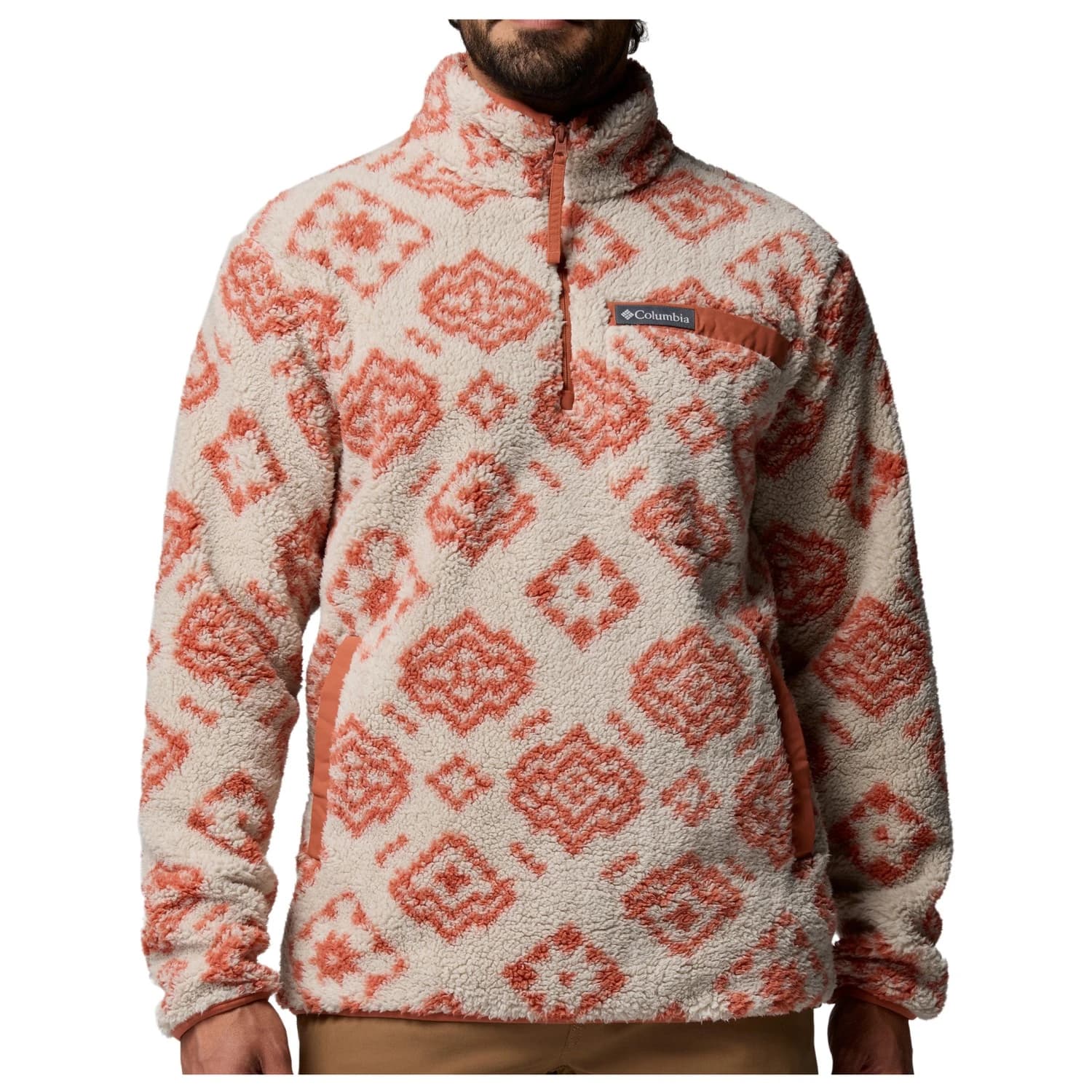 Мъжки поларен пуловер Columbia Rugged Ridge High Pile Half Zip Fleece jumper - Dark Stone Checked Out / Teak Brown