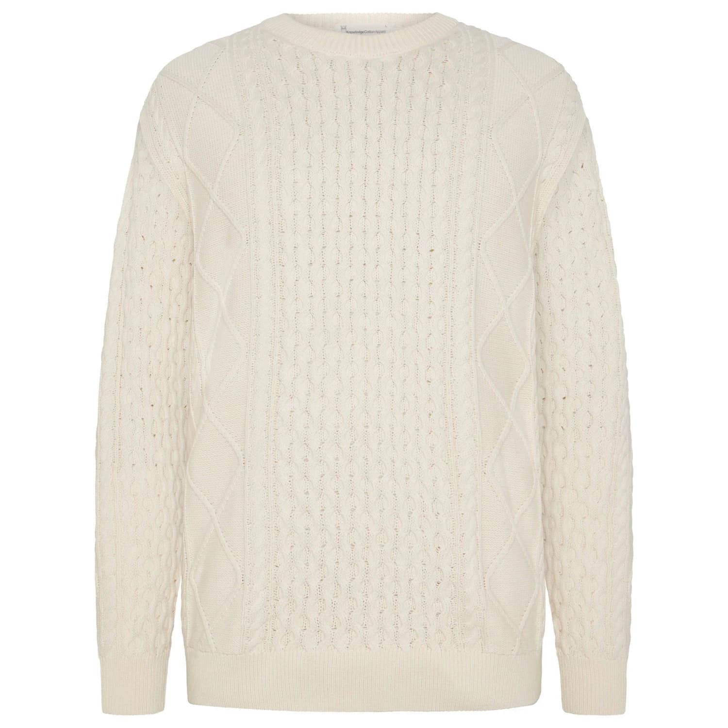 Вълнен пуловер Knowledgecotton apparel Cotton Cable Crew Neck Wool jumper - Egret