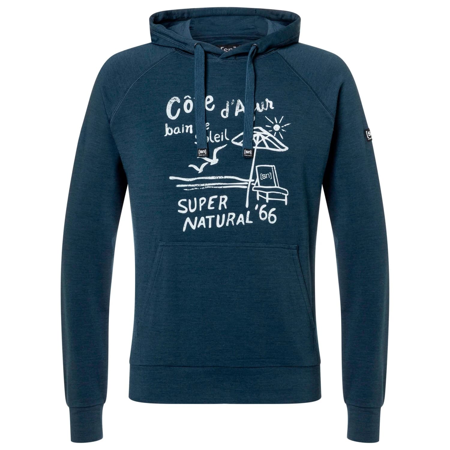 Мъжки вълнен пуловер super.natural Cote D'Azur Hoodie - Blueberry / White Stone