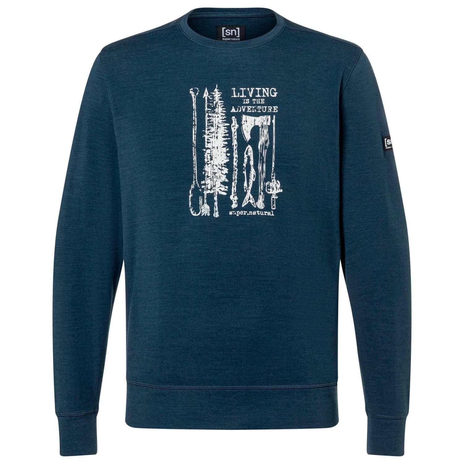 Мъжки вълнен пуловер super.natural Fishing Adventure Crew Jumper - Blueberry / Feather Grey