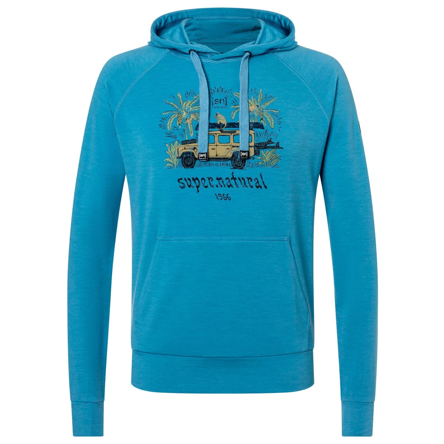 Мъжки вълнен пуловер super.natural Tropicar Hoodie - Blue Heaven / Various