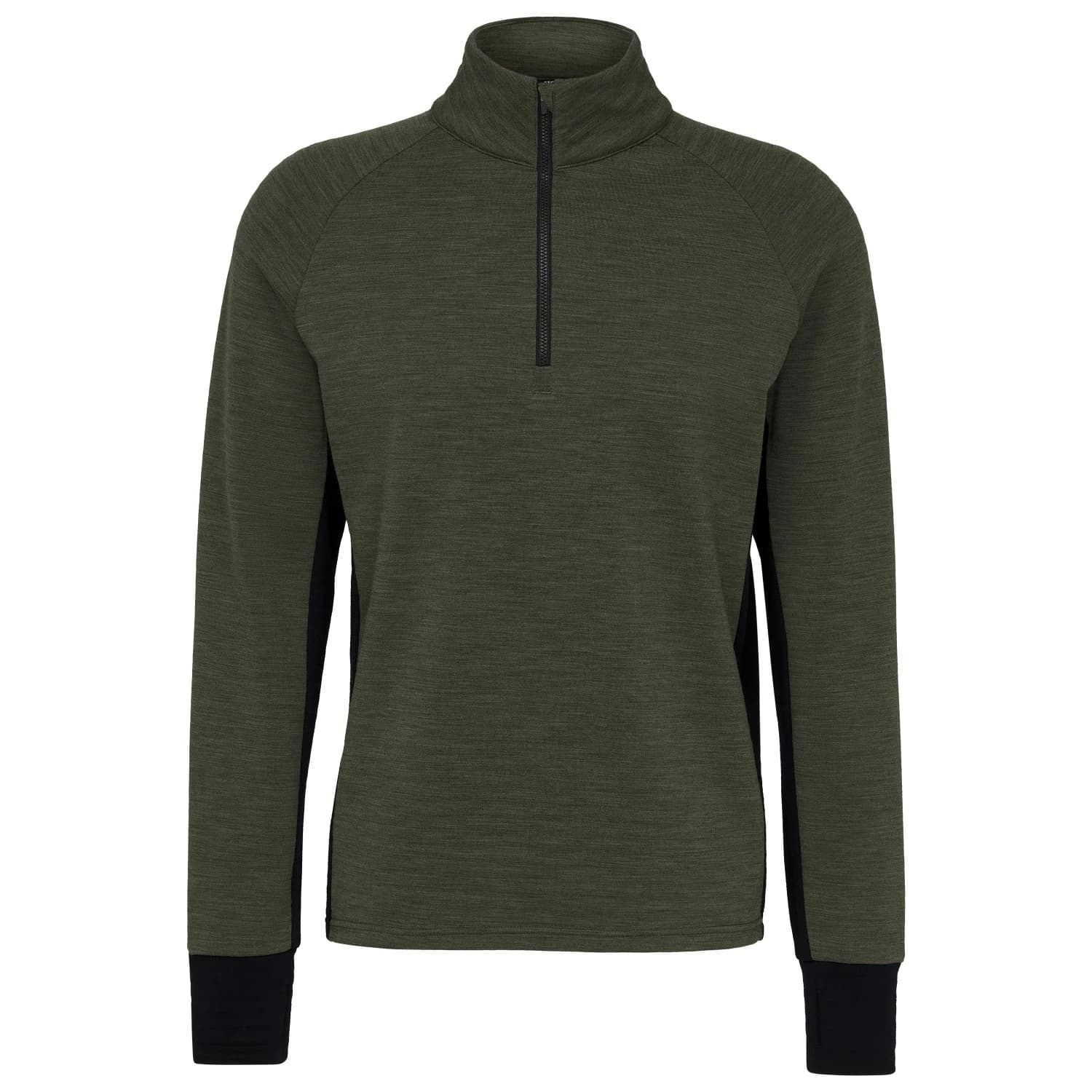 Вълнен пуловер Stoic MerinoFleece260 FlenSt. II Half Zip Merino jumper - Dark Olive Melange / Black