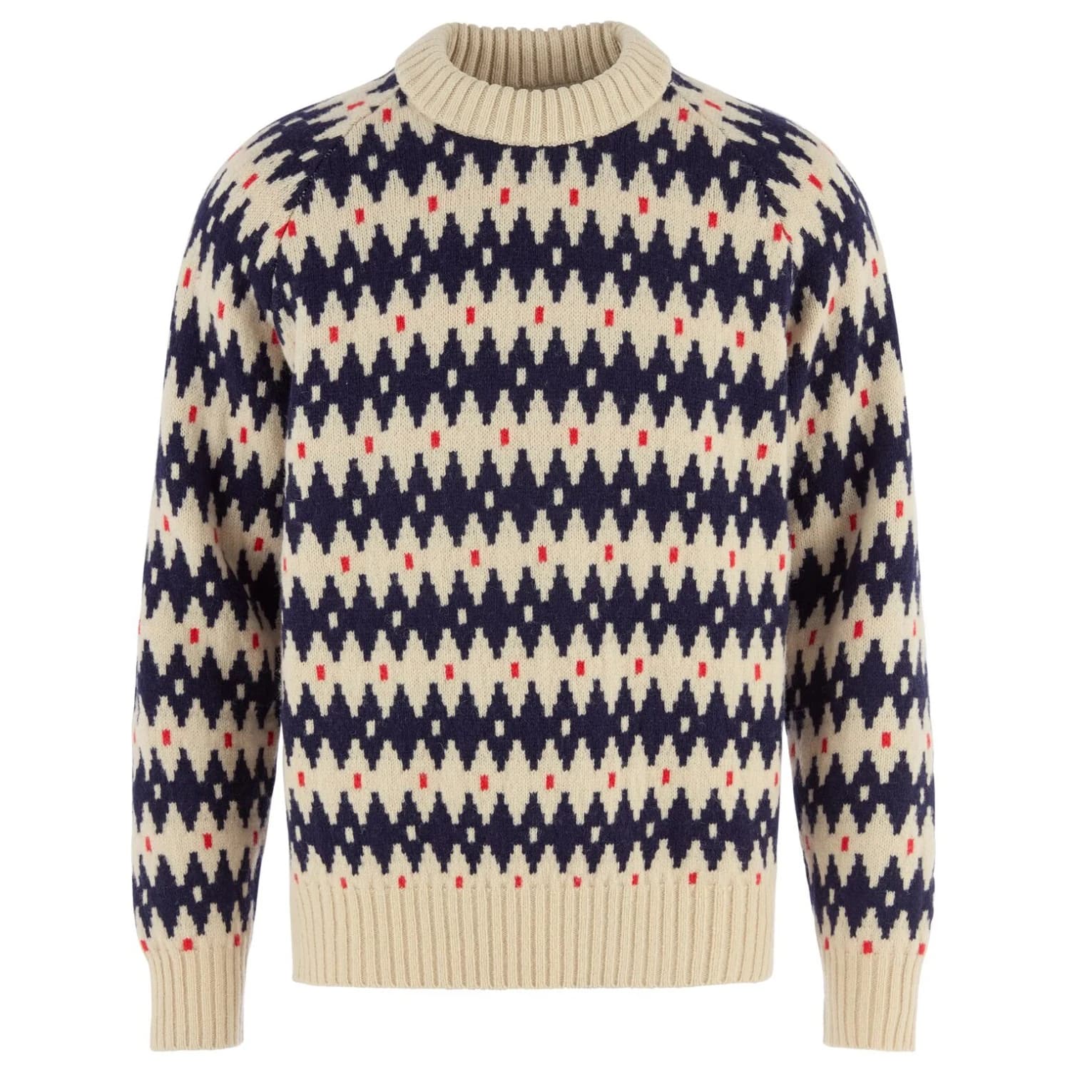Мъжки вълнен пуловер Fjällräven Övik Jacquard Knit Wool jumper - Light Beige / Dark Navy