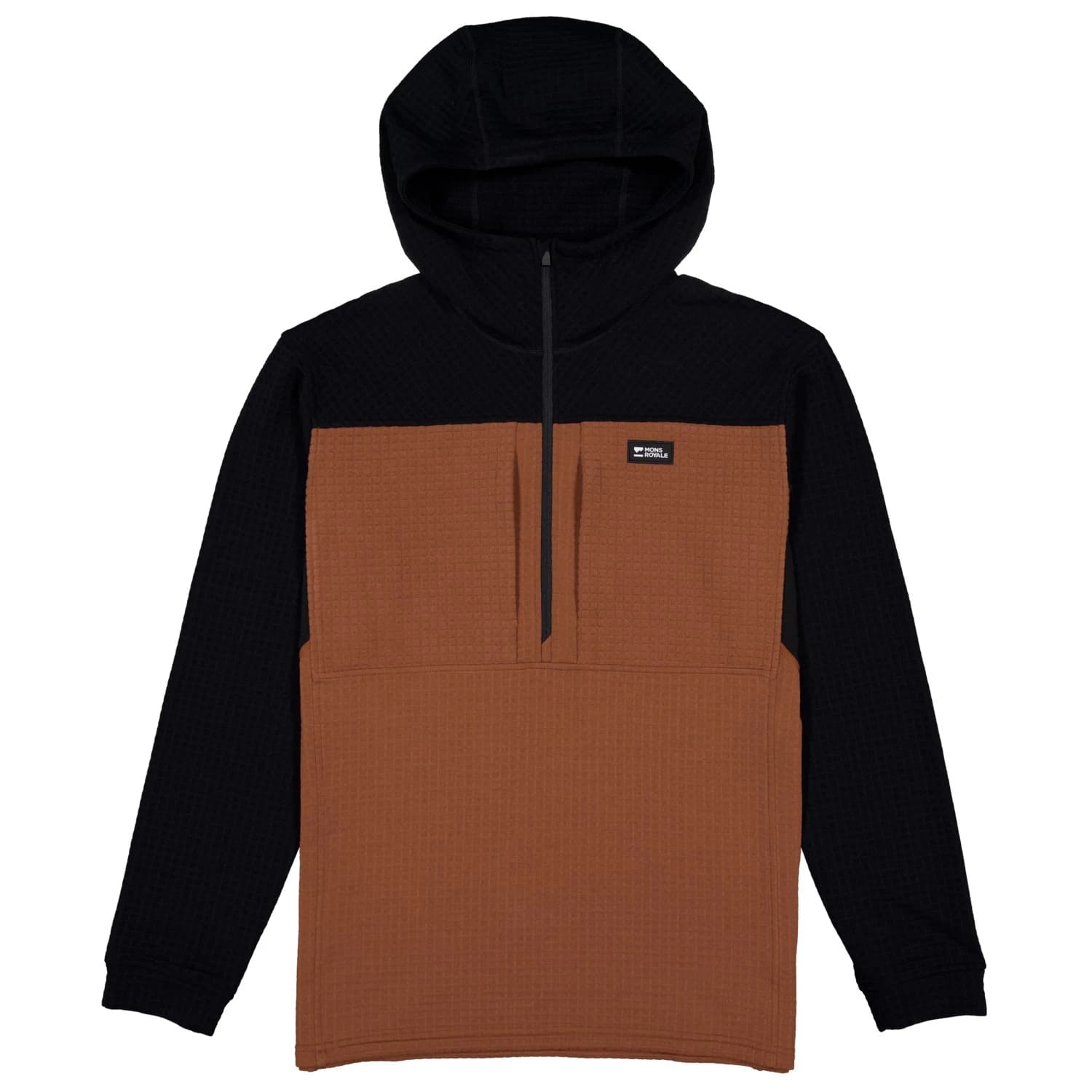 Вълнен пуловер Mons Royale Offgrid Merino Fleece 1/2 Zip Long Sleeve Merino hoodie - Dark Clay / Black