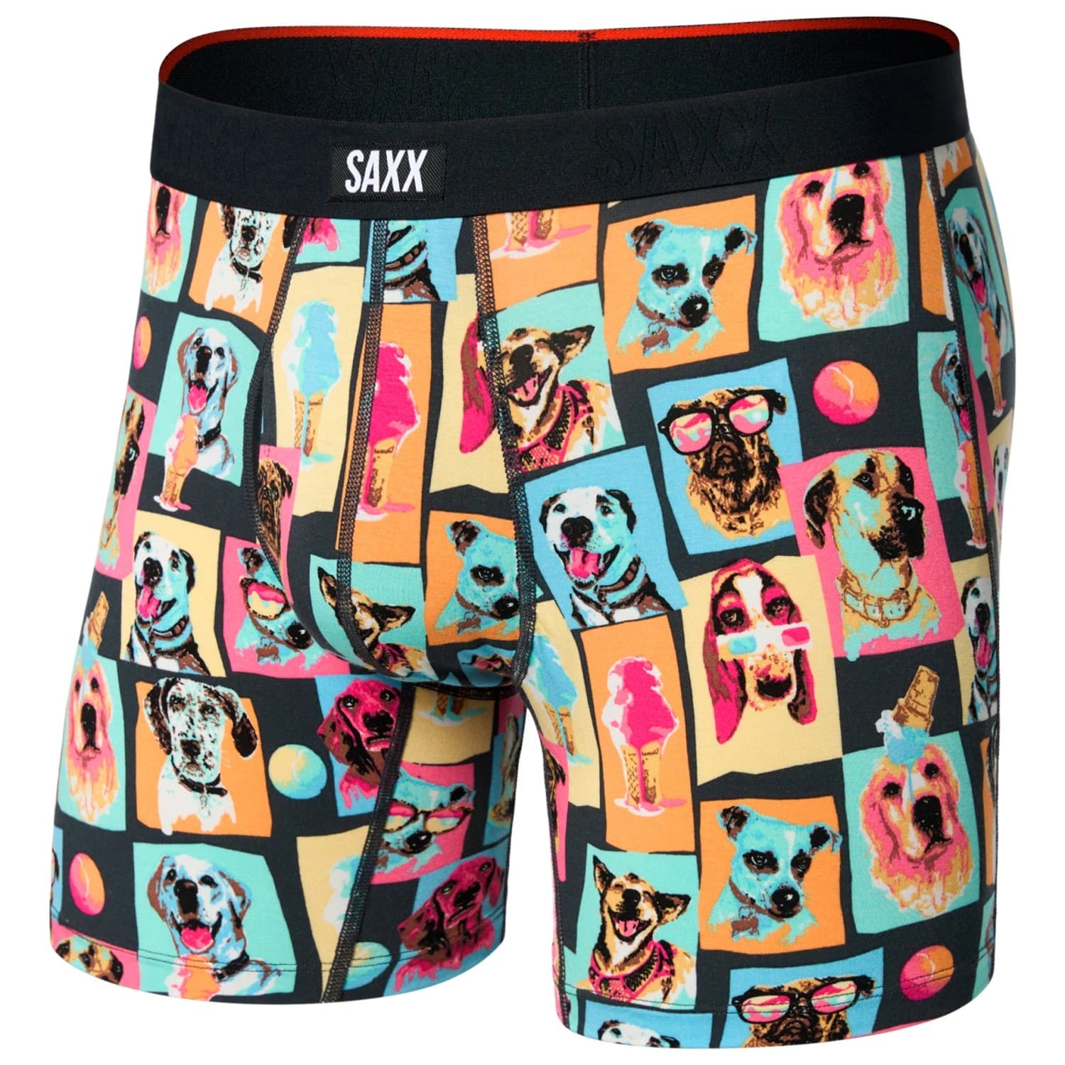 Мъжко синтетично термобельо Saxx Vibe Xtra Boxer Brief Fly Synthetic base layer - Summer Dogs Of Saxx / Multi