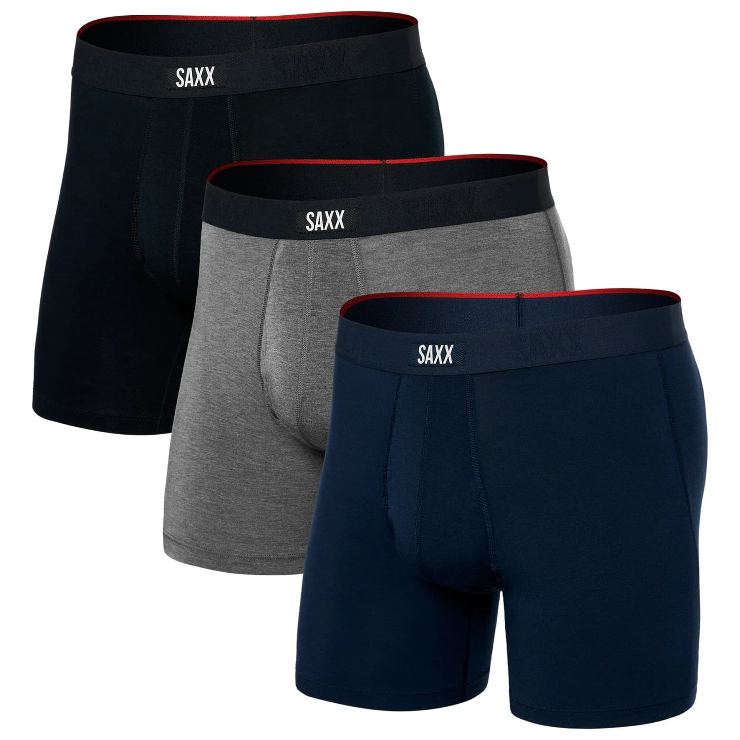 Мъжко синтетично термобельо Saxx Vibe Xtra Boxer Brief Fly 3-Pack Synthetic base layer - Black / Dark Grey Heather / Navy