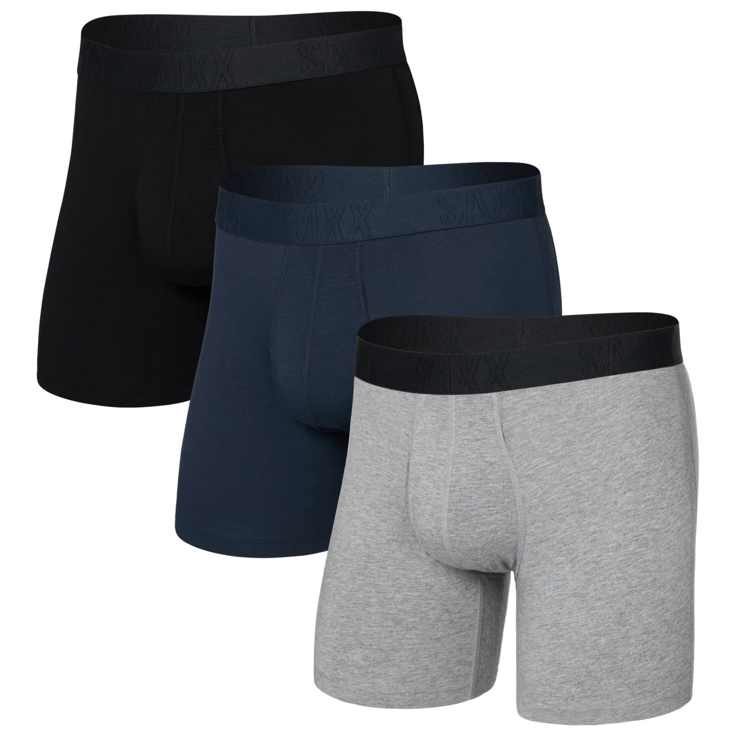 Мъжко синтетично термобельо Saxx Droptemp Cooling Cotton Boxer Brief Fly 3-Pack Everyday base layer - Dark Grey Heather / Dark Ink / Black