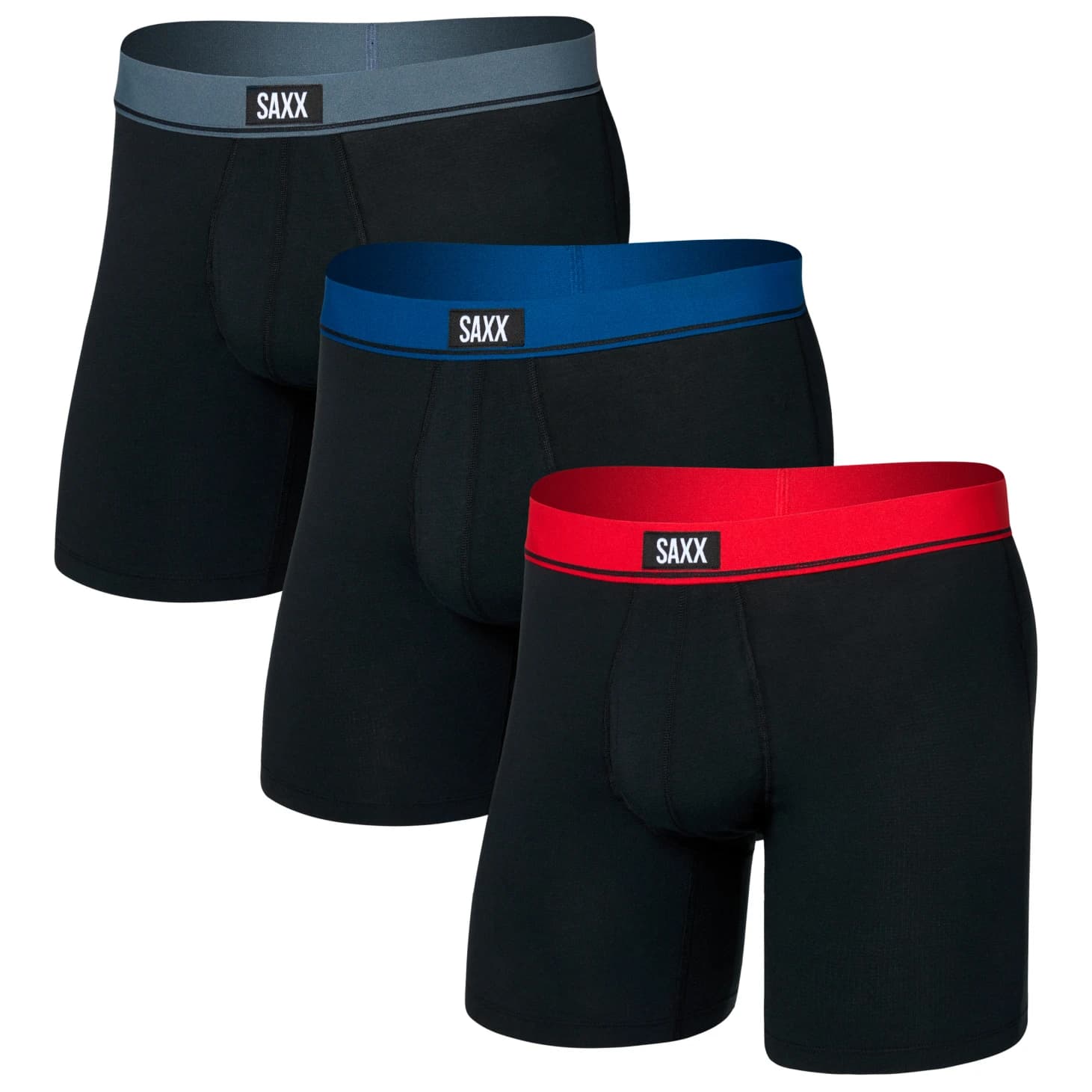 Мъжко синтетично термобельо Saxx Essential Cotton Boxer Brief Fly 3-Pack Everyday base layer - Red / Navy / Turbulence WB