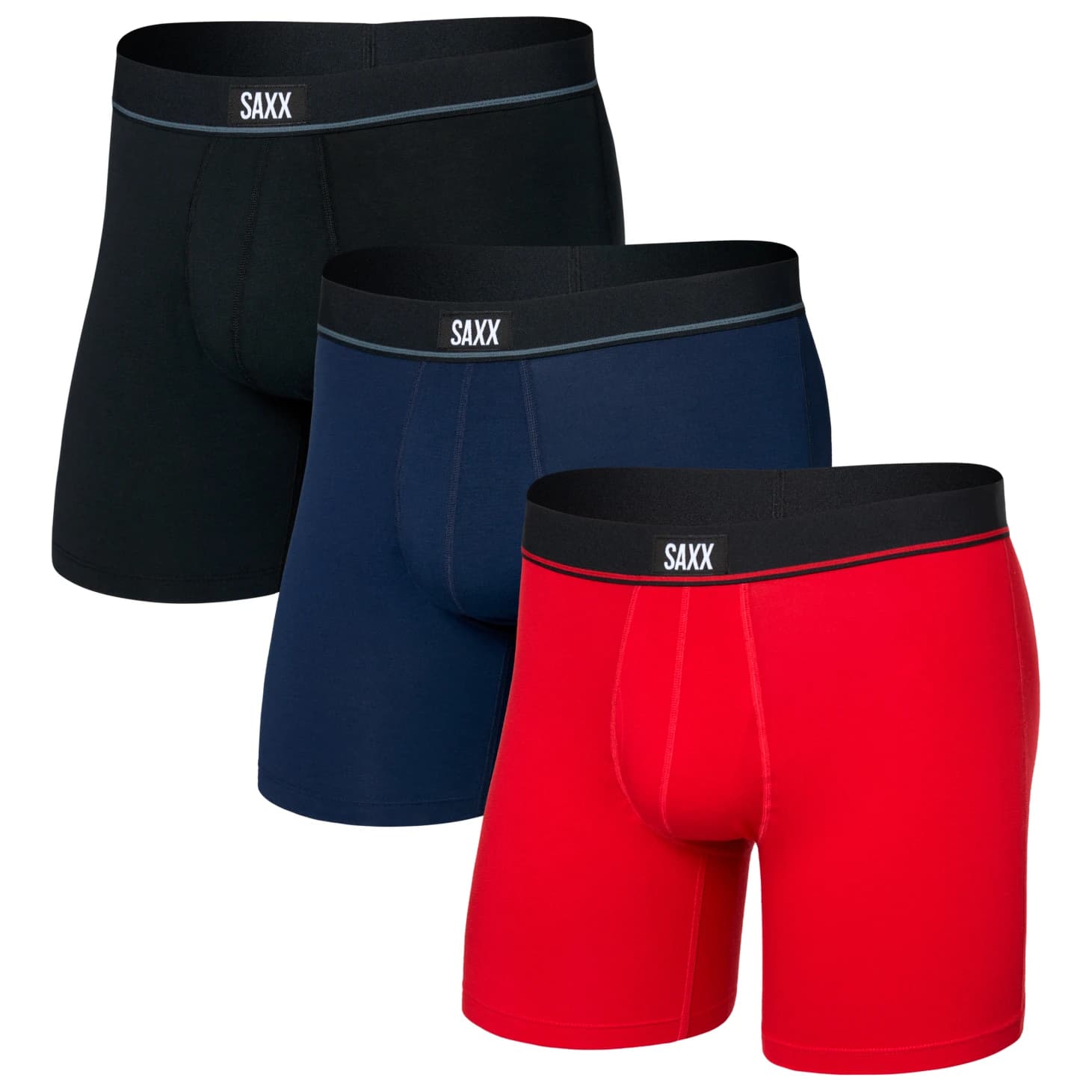 Мъжко синтетично термобельо Saxx Essential Cotton Boxer Brief Fly 3-Pack Everyday base layer - Red / Maritime / Black