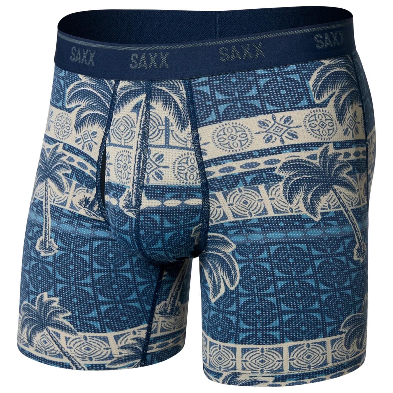 Мъжко синтетично термобельо Saxx Quest Quick-Dry Mesh Boxer Brief Fly Synthetic base layer - Palm Geo / Stone