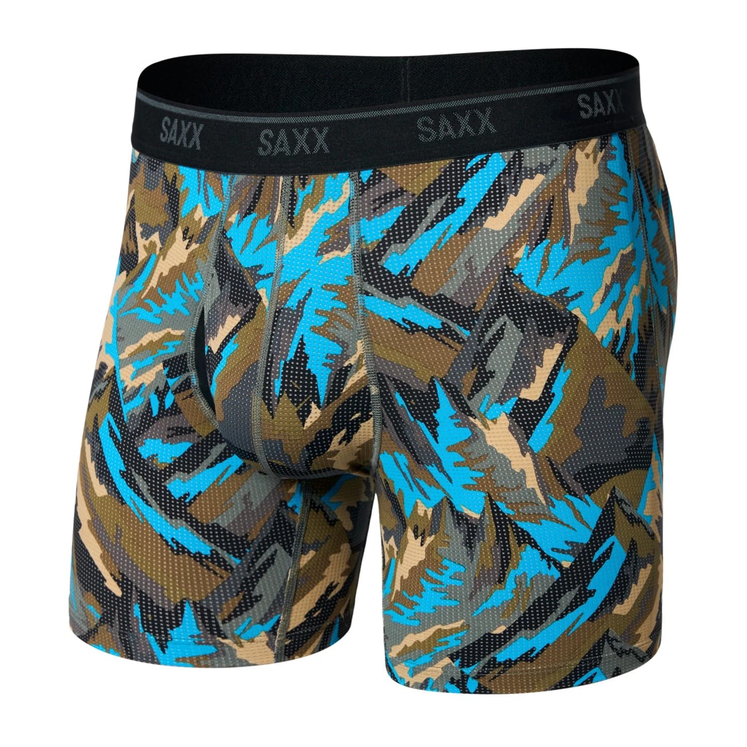 Мъжко синтетично термобельо Saxx Quest Quick-Dry Mesh Boxer Brief Fly Synthetic base layer - Prism Peaks / Cargo Grey