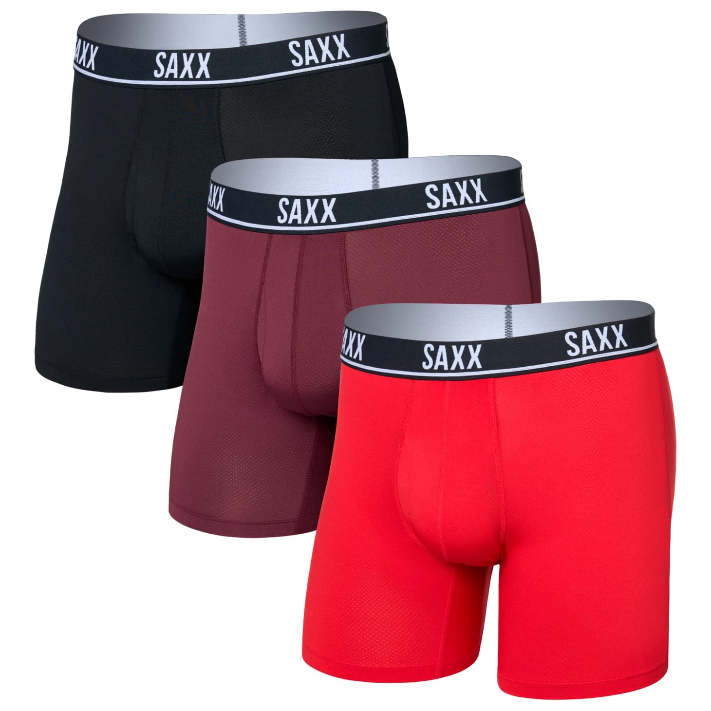 Мъжко ежедневно термо бельо Saxx Essential Performance Mesh Boxer Brief Fly 3-Pack Everyday base layer - Classic Red / Maroon / Black