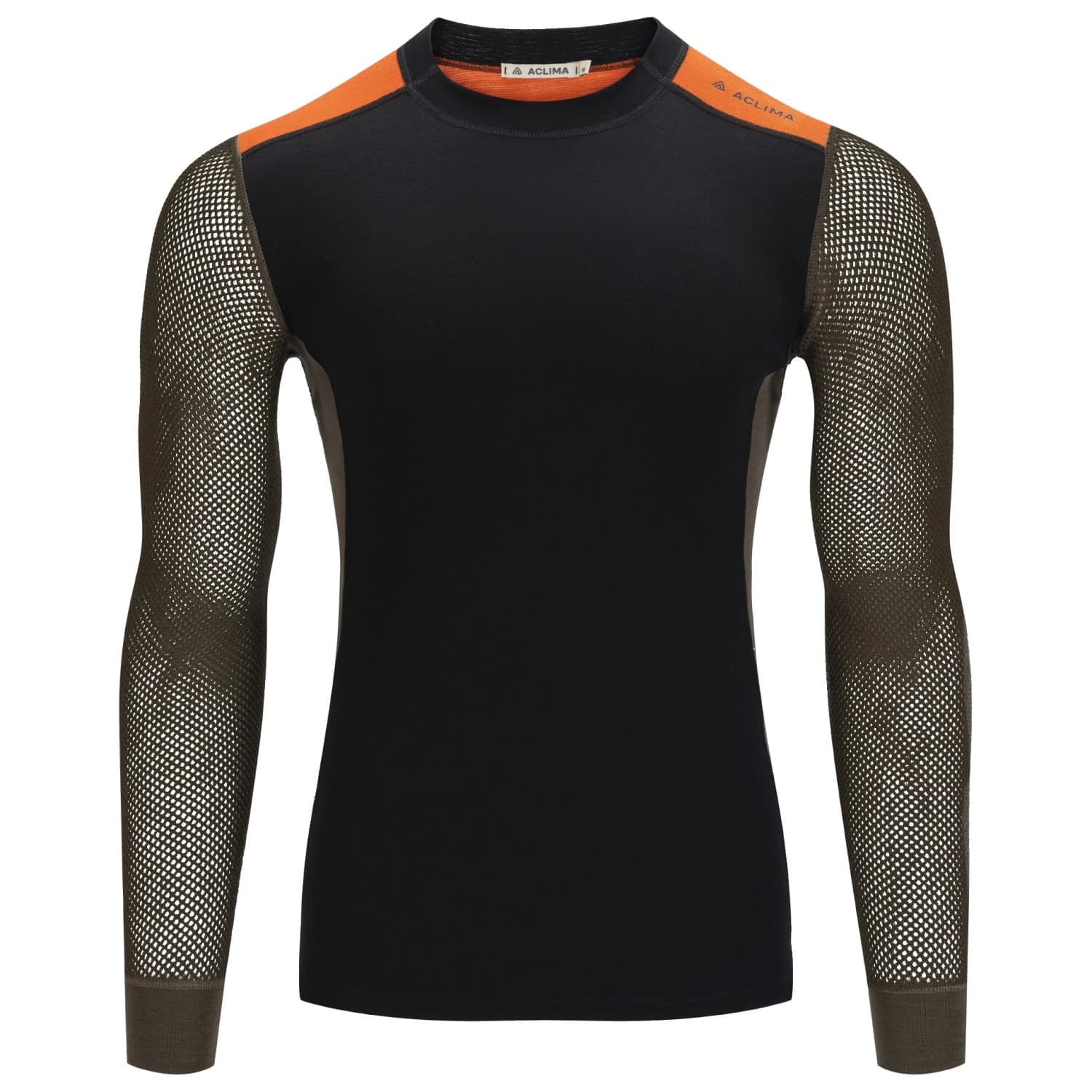 Мъжко мериносово термобельо Aclima WoolNet Hybrid Crewneck Merino base layer - Jet Black / Tarmac / Gold Flame