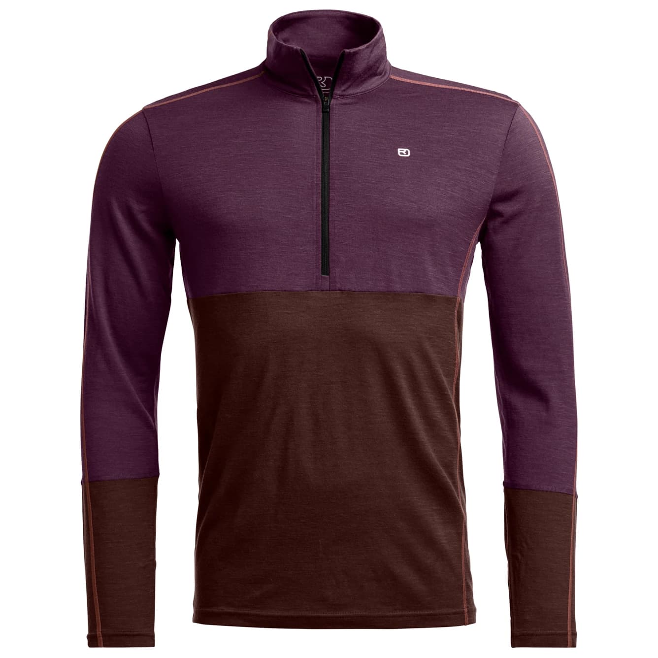 Мъжко мериносово термобельо Ortovox 185 Rock'N'Wool Zip Neck Merino base layer - Dark Wild Berry