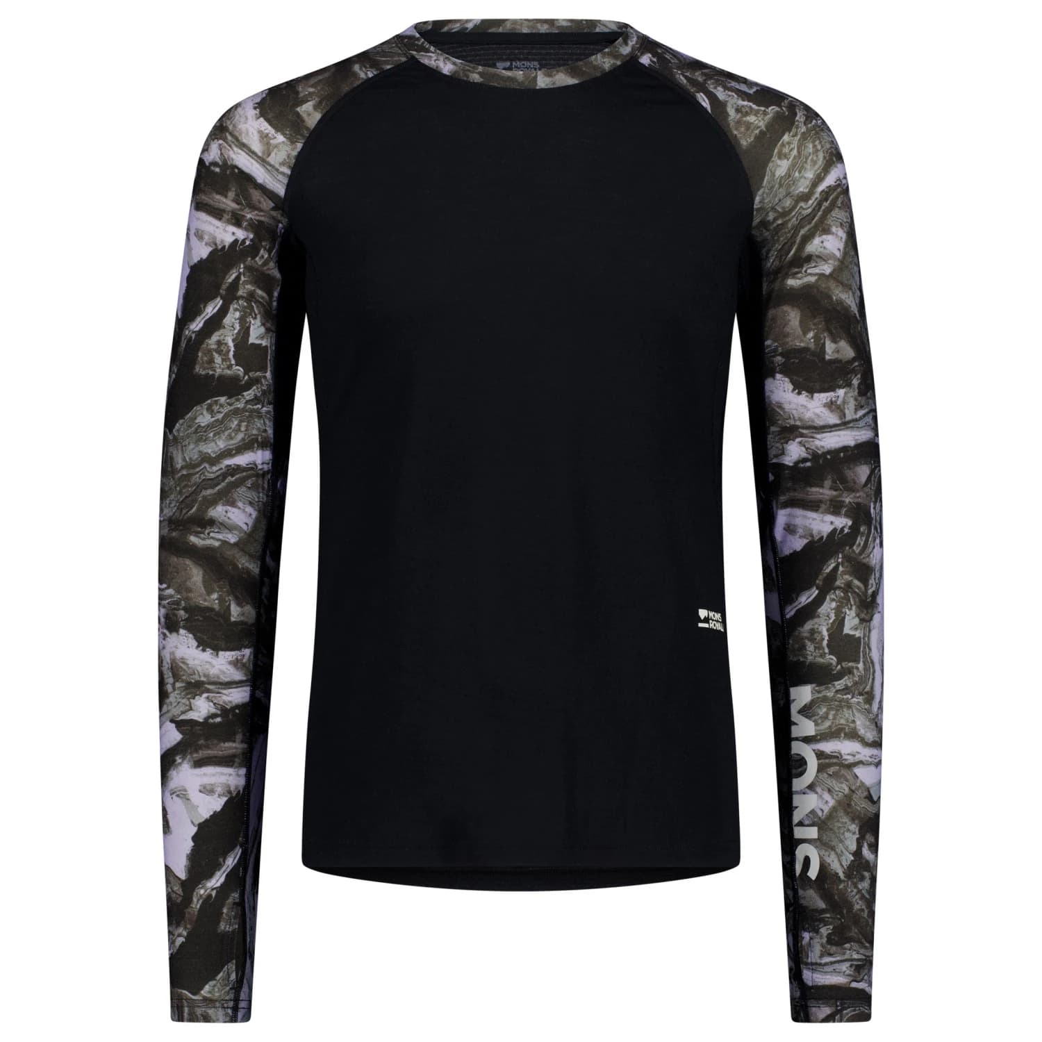 Мъжко мериносово термобельо Mons royale Temple Merino Long Sleeve Merino base layer - Rock Camo / Black