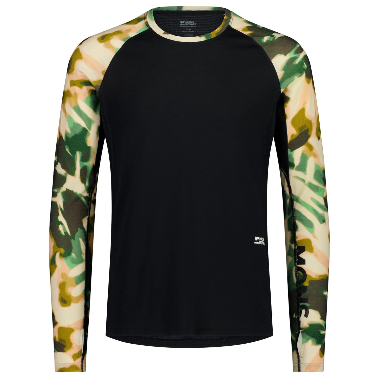 Мъжко мериносово термобельо Mons Royale Temple Merino Long Sleeve Merino base layer - Bush Camo / Black