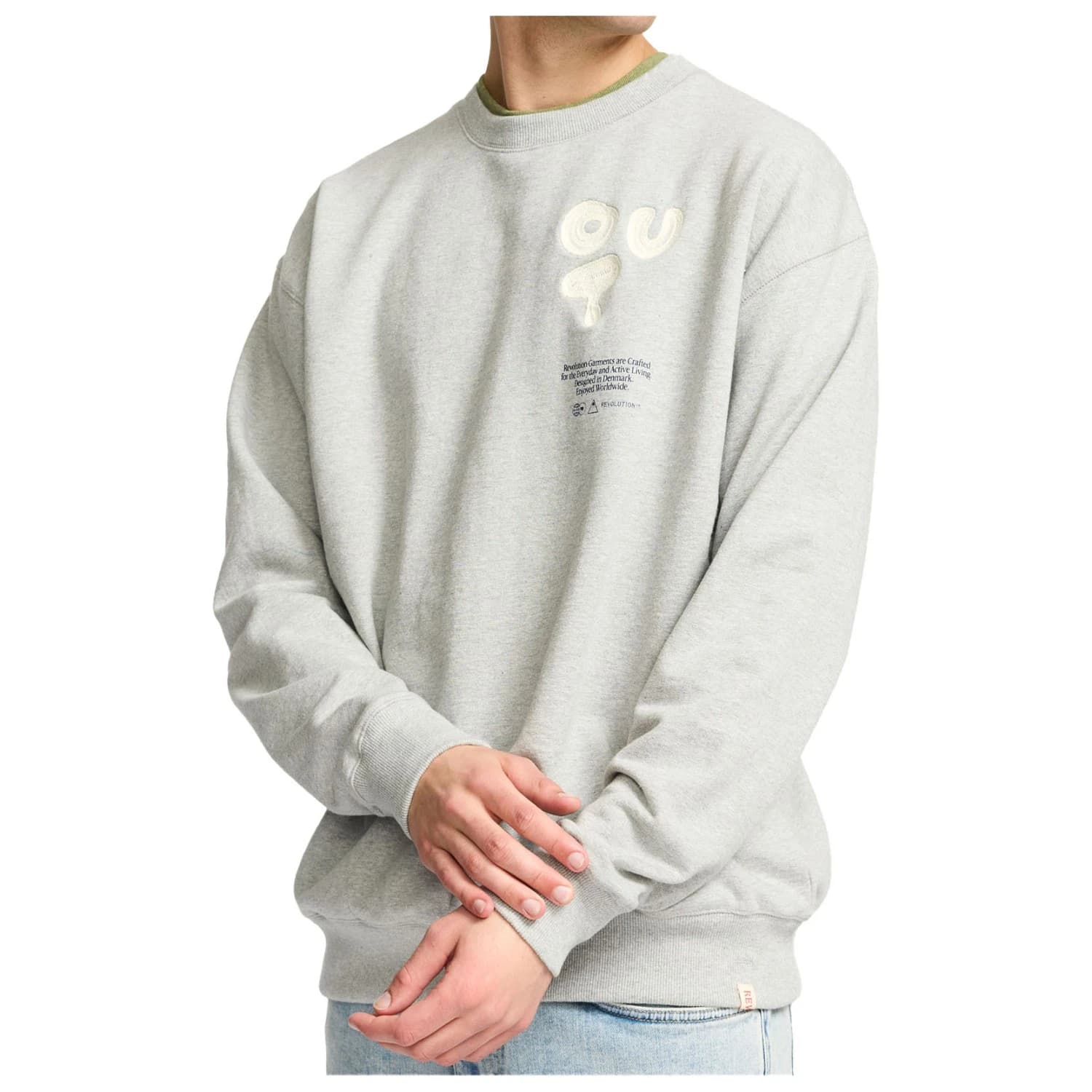 Мъжки пуловер Revolution Printed Crewneck Out Jumper - Grey / Melange