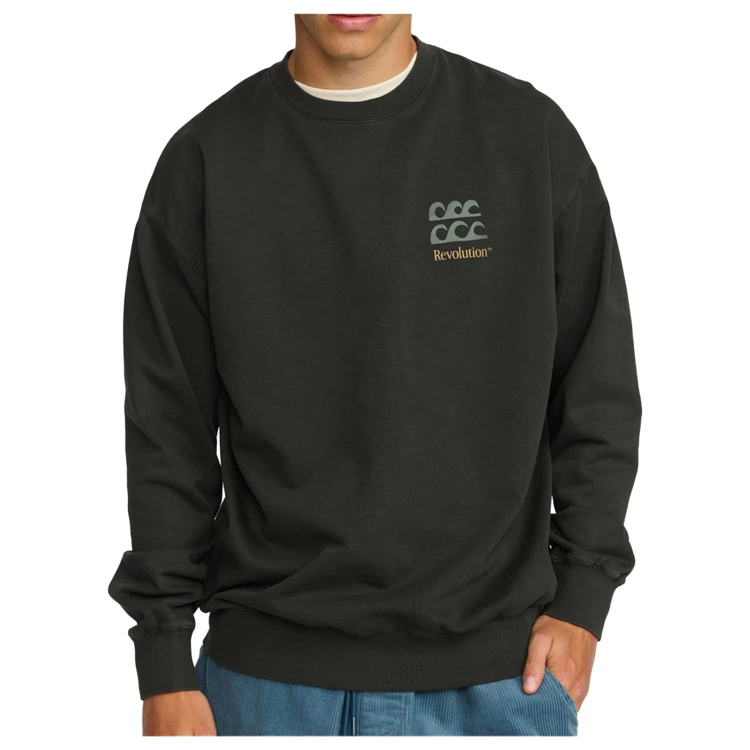Мъжки пуловер Revolution Printed Crewneck Waves Jumper - Black