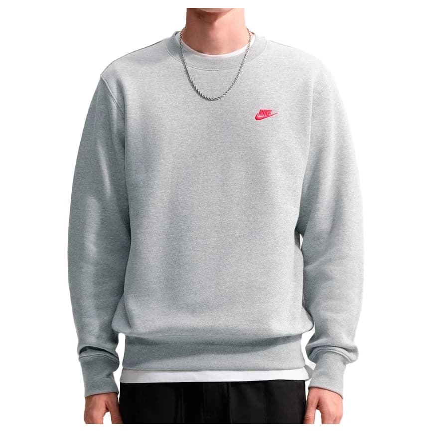 Мъжки пуловер Nike Club BB Crew Jumper - Dark Grey Heather / University Red