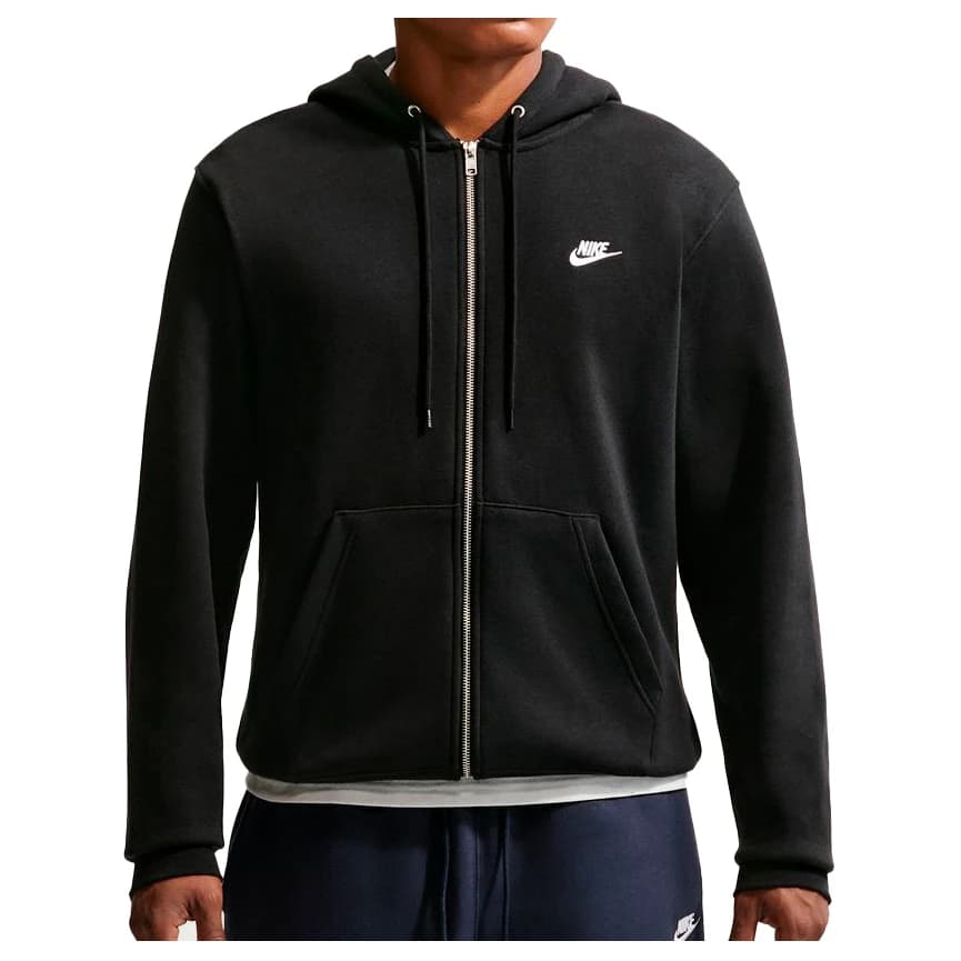 Мъжки суичър Nike Club BB Full Zip Hoodie - Black / Black / White