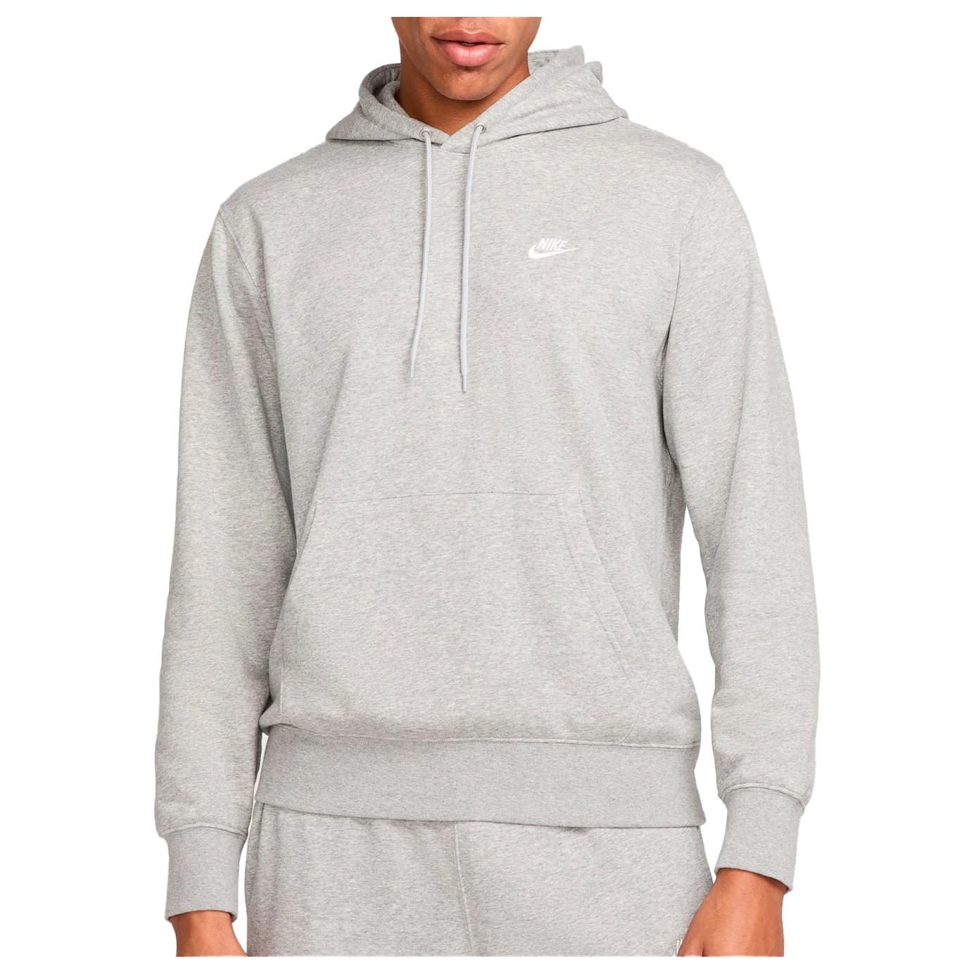 Мъжки суичър Nike Club French Terry Pullover Hoodie - Dark Grey Heather / Light Smoke Grey / White