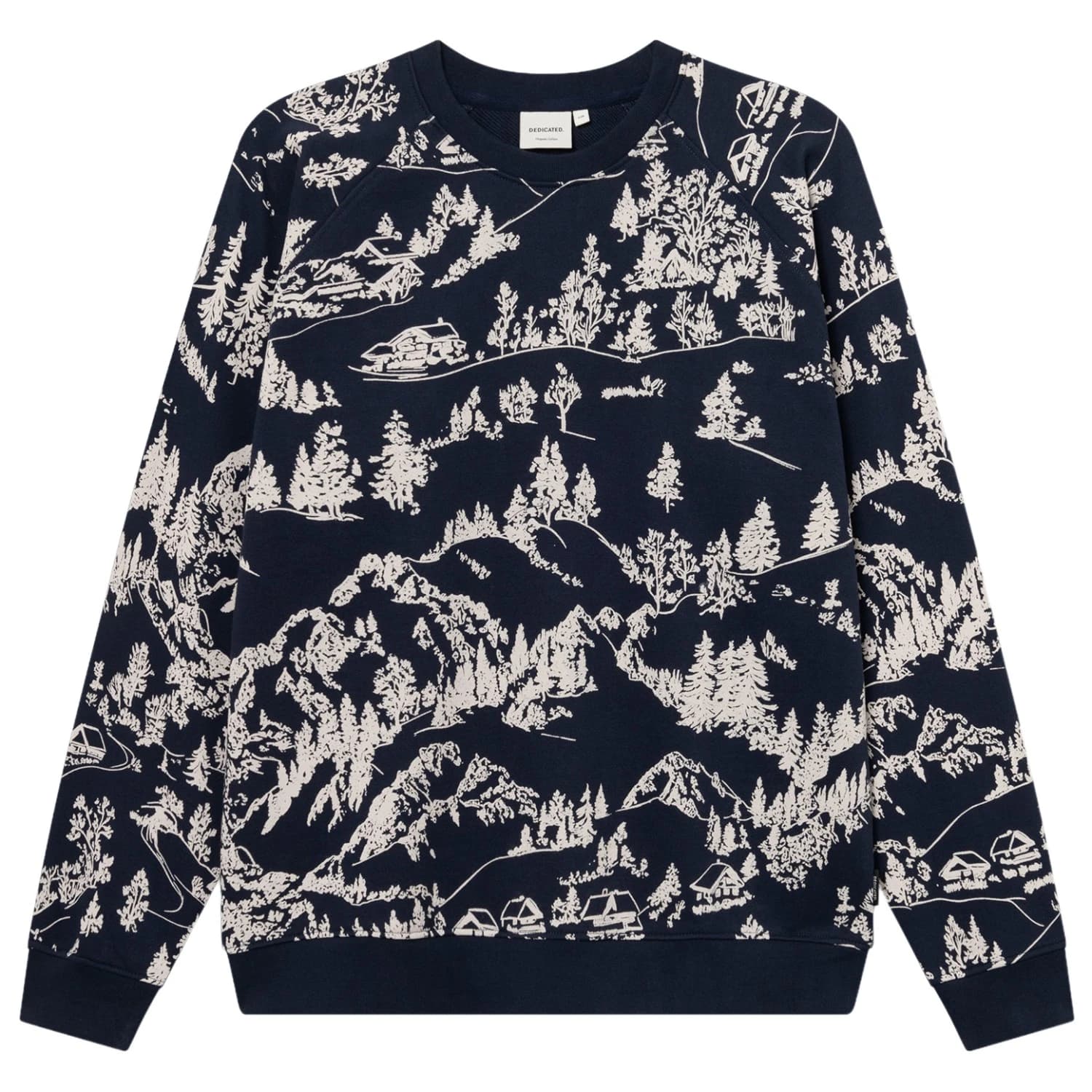Мъжки пуловер DEDICATED Sweatshirt Malmoe Blue Hills AOP Jumper - Navy