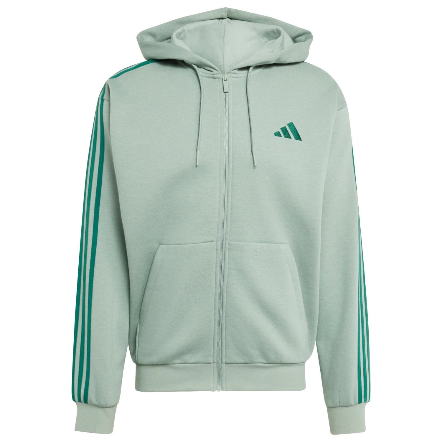 Мъжки суичър adidas Essentials 3-Stripes Fleece Full-Zip Hoodie - Silver Green / Collegiate Green