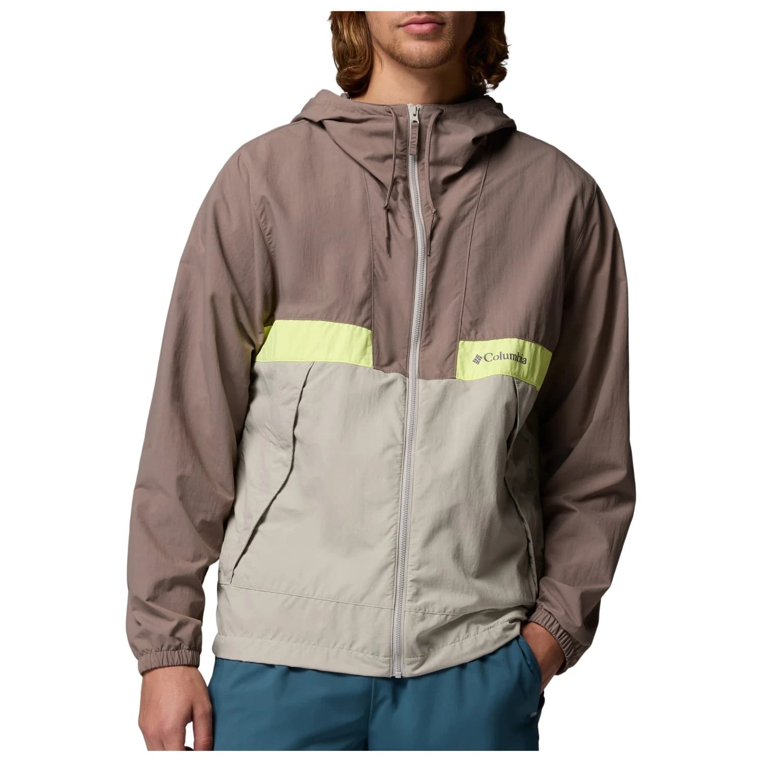 Мъжко ветрозащитно яке Columbia Spire Valley Hooded Windbreaker Windproof jacket - Iron / Flint Grey / Neon Light