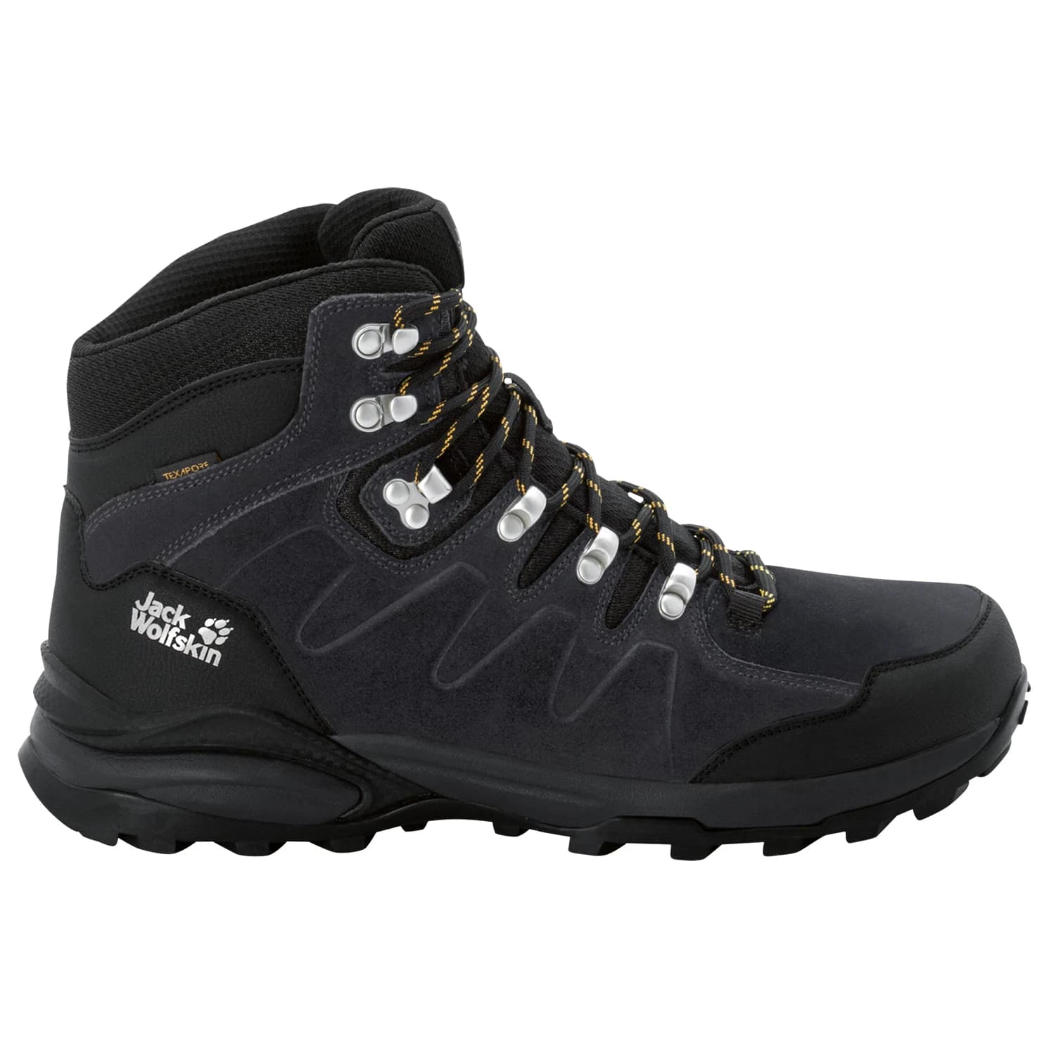 Мъжки туристически обувки Jack Wolfskin Refugio Texapore Mid Walking boots - Phantom / Burly Yellow XT