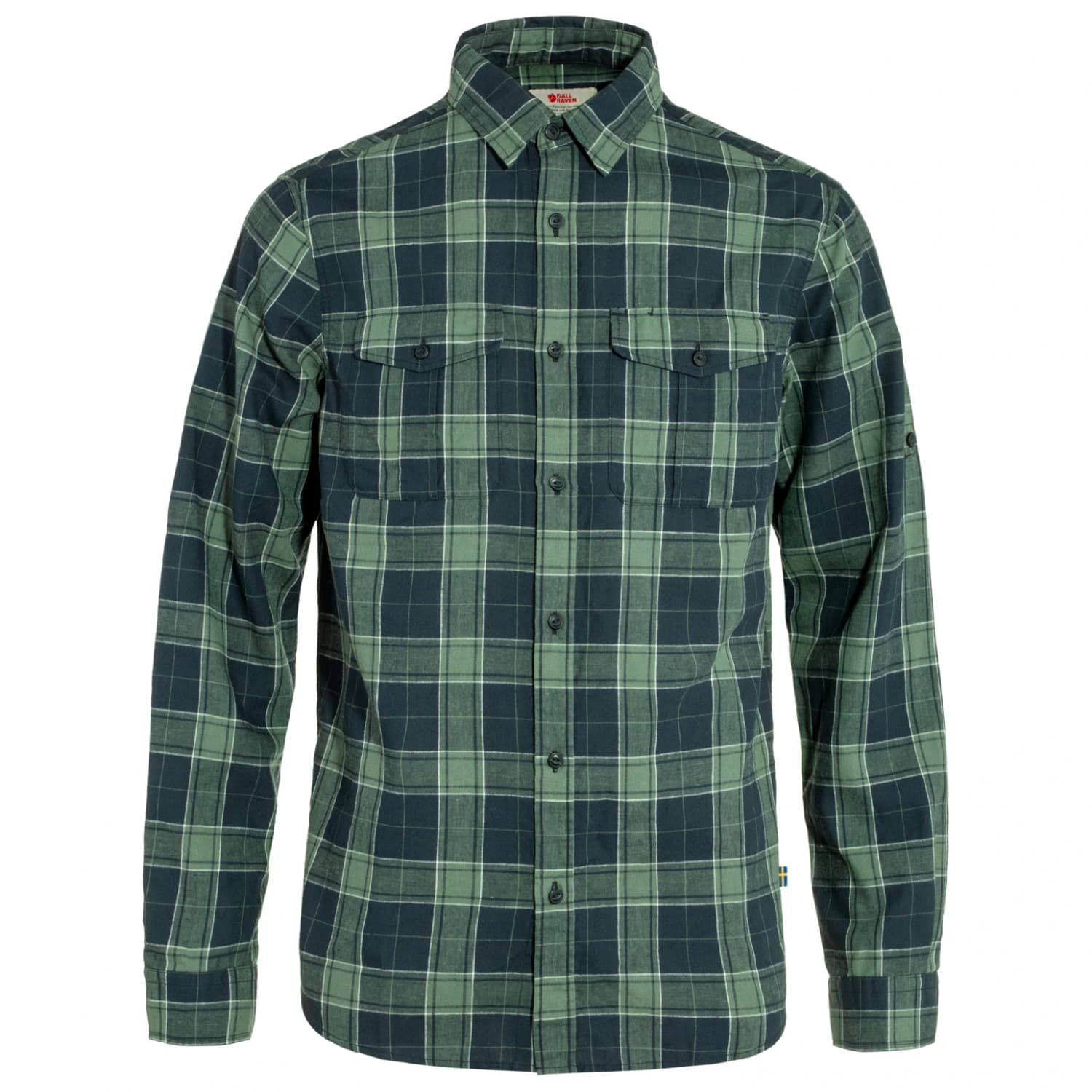Мъжка риза с копчета Fjällräven Övik Travel Shirt L/S Shirt - Dark Navy / Patina Green