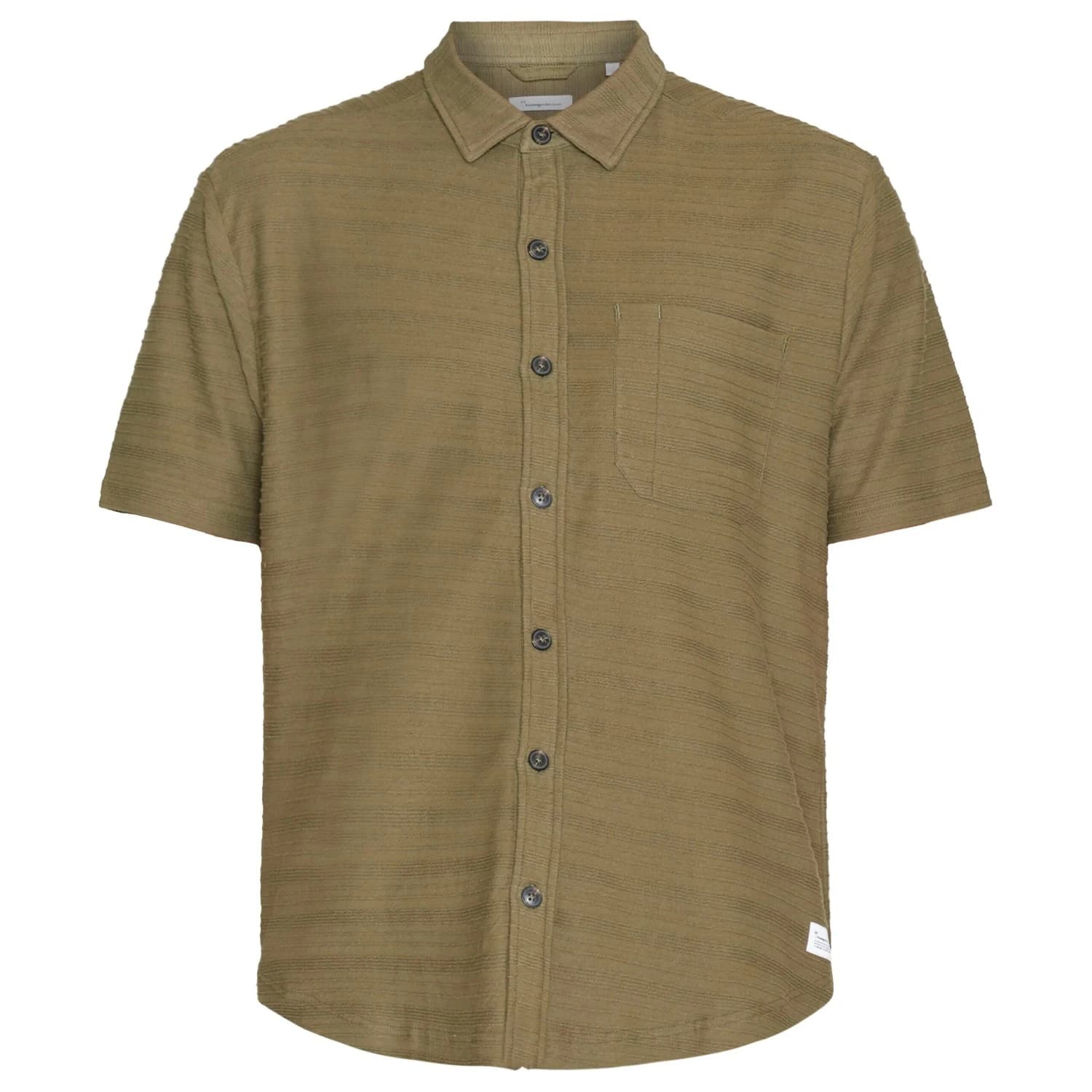 Мъжка риза с копчета Knowledgecotton apparel Loose S/S Solid Striped Jersey Shirt - Burned Olive