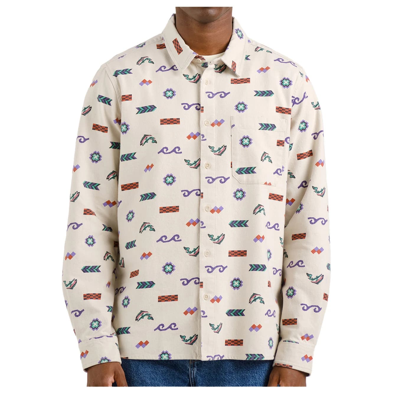 Мъжка риза с копчета Dedicated Shirt Rute Flannel Trout And Waves Shirt - Oat White