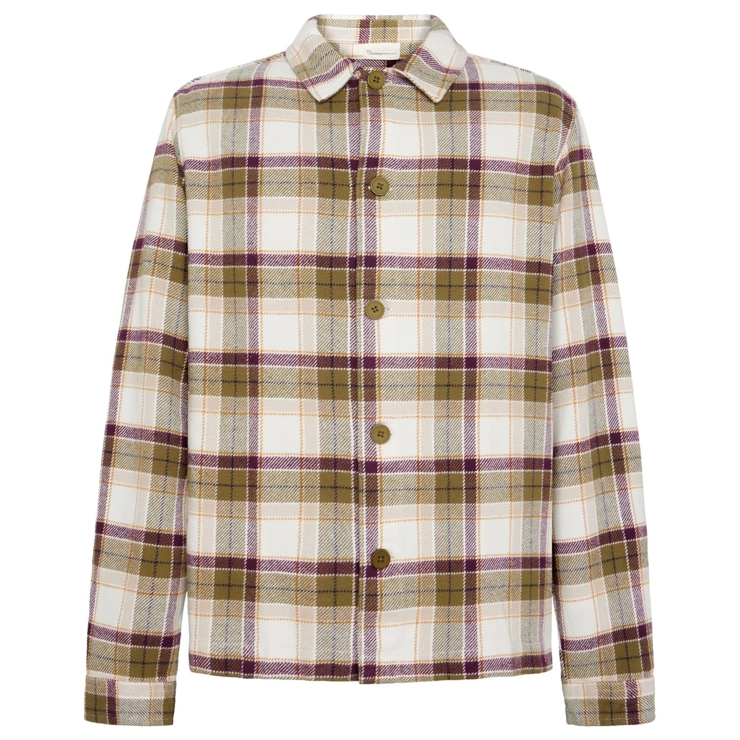Мъжка риза с копчета KnowledgeCotton Apparel Big Checked Heavy Flannel Shirt - Green Check