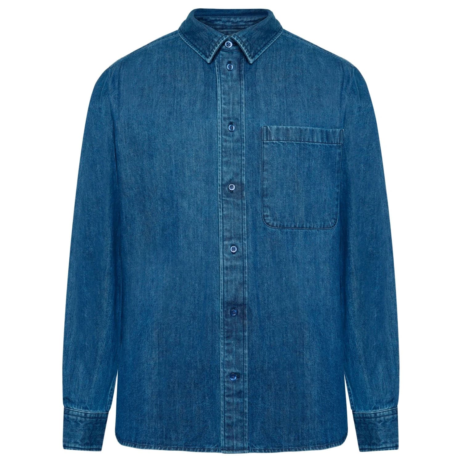 Мъжка риза с копчета Knowledgecotton apparel Loose Denim Shirt - Dark Blue Denim