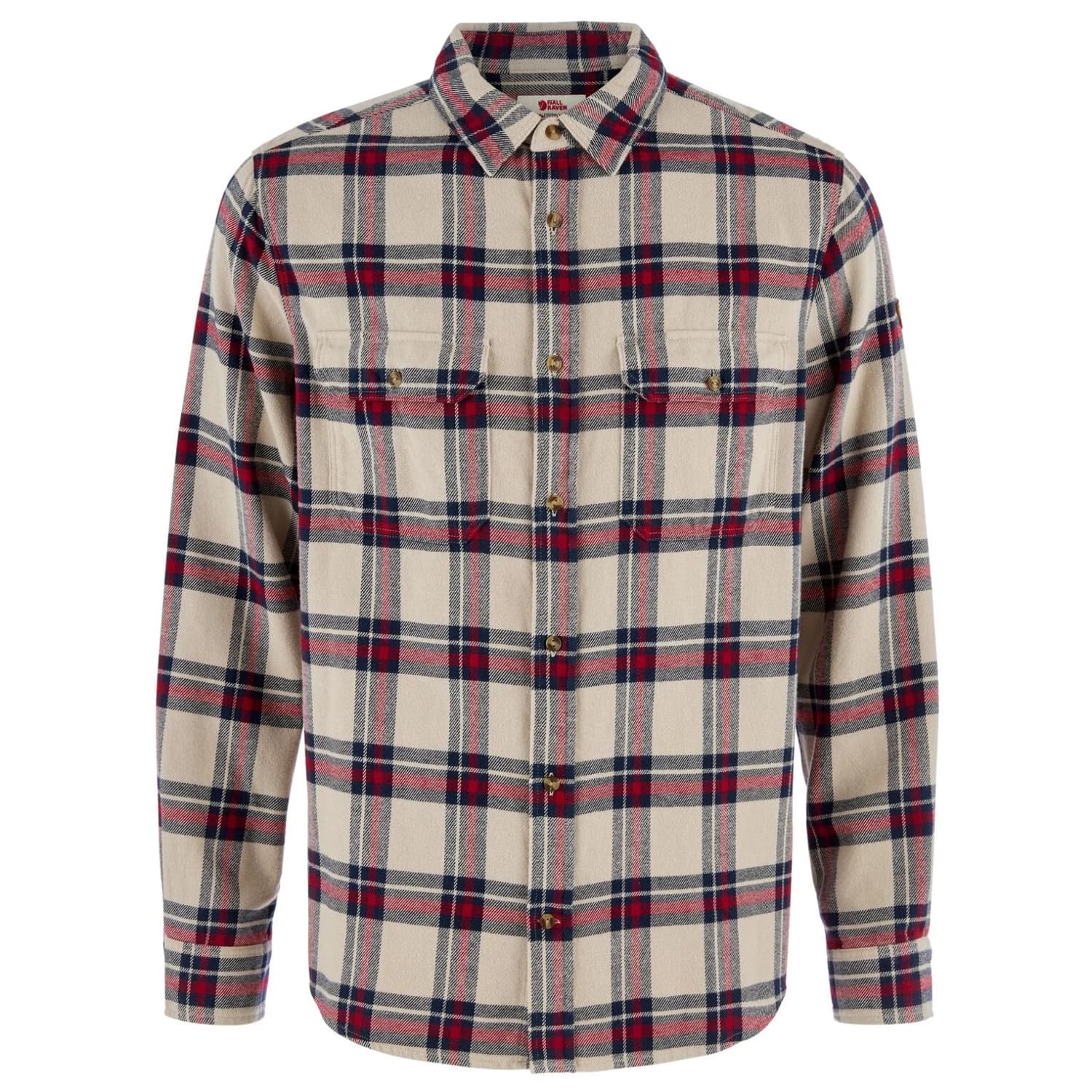 Мъжка риза с копчета Fjällräven Övik Heavy Flannel Shirt - Light Fossil / Deep Red