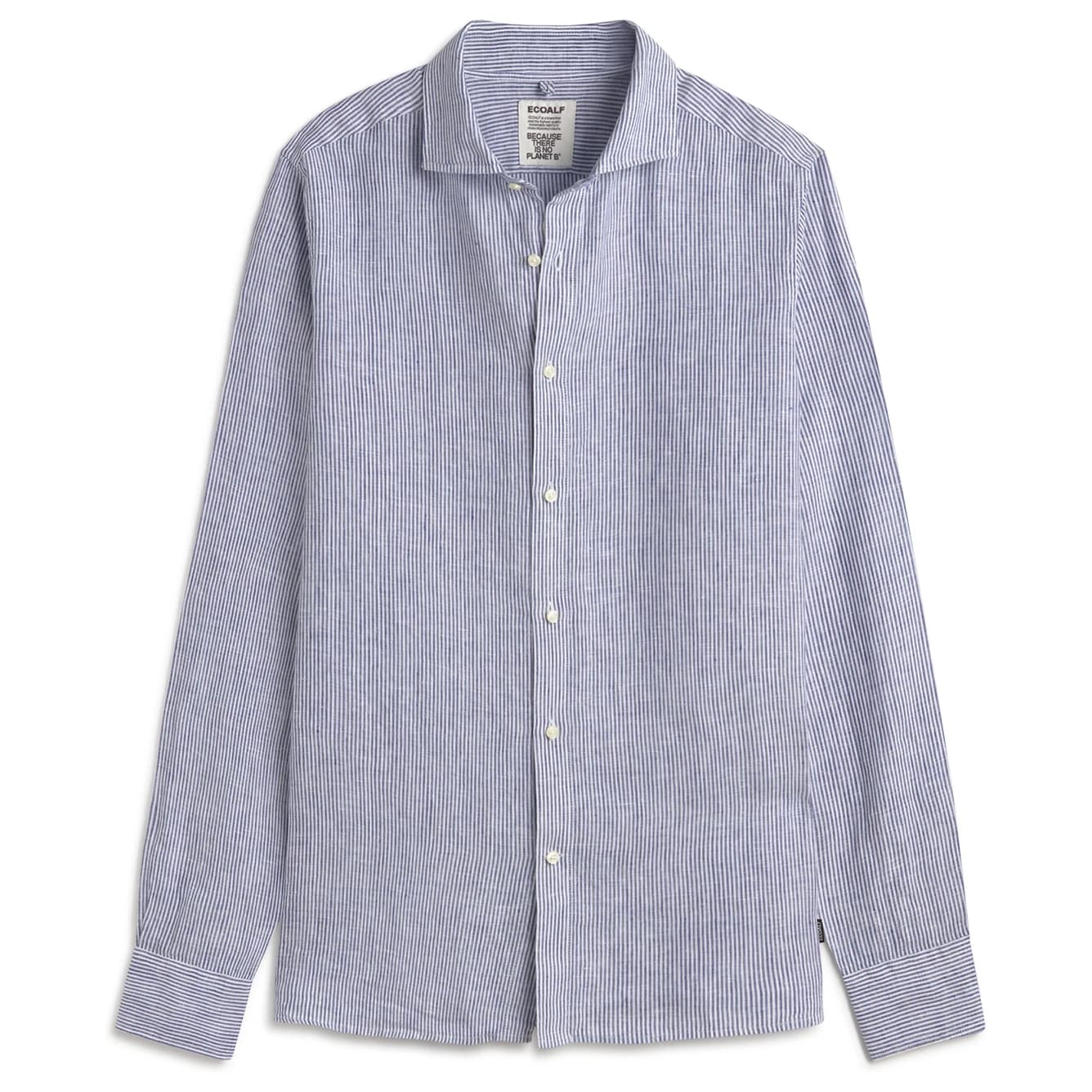 Мъжка риза с копчета Ecoalf Alfredo Linen Stripes Shirt - White Navy Stripes