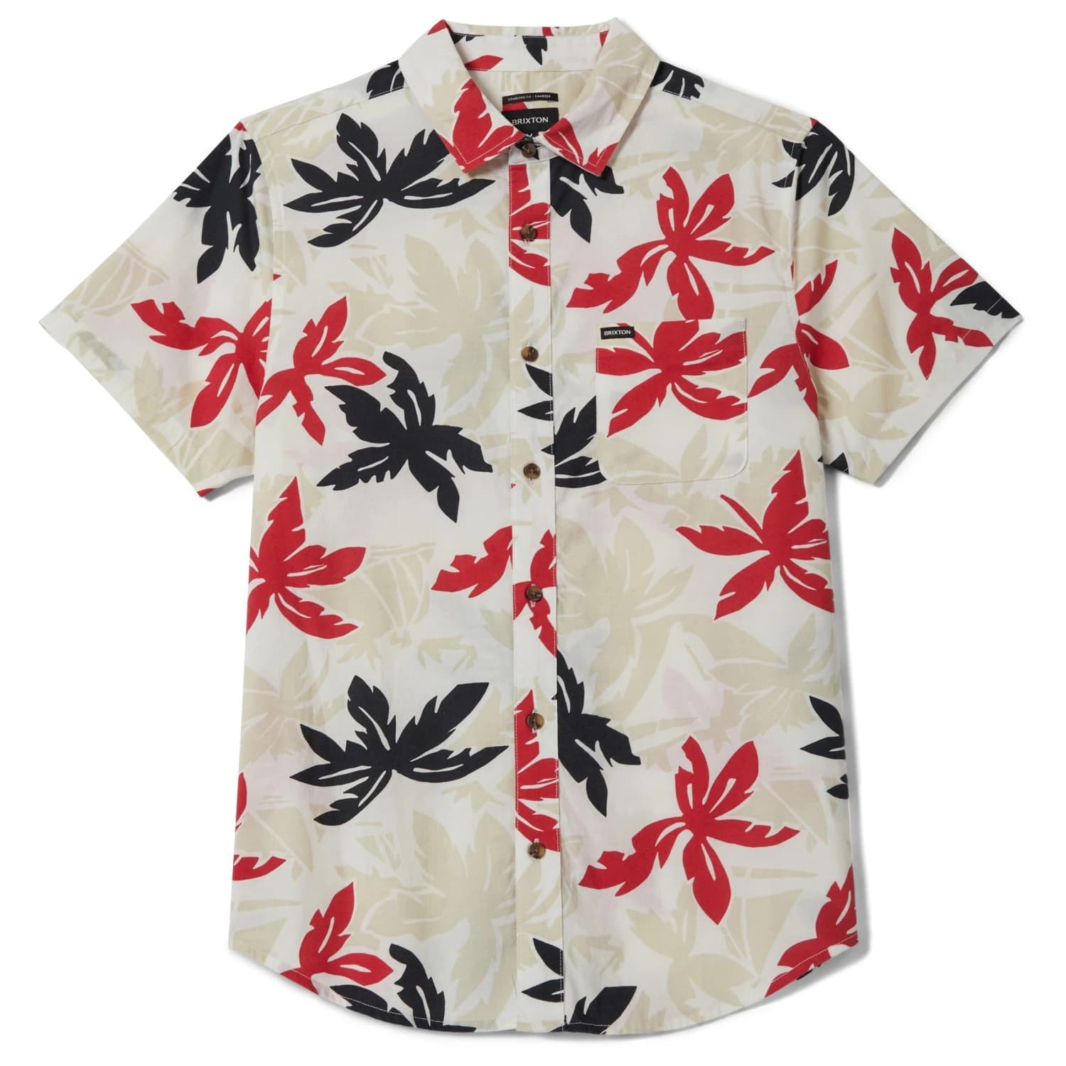 Мъжка риза с копчета Brixton Charter Print S/S Woven Shirt - Off White / Black / Red Palm Floral