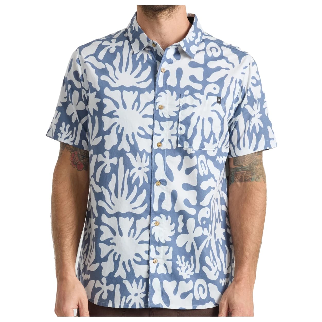 Мъжка риза с копчета Roark Journey S/S Woven Shirt - Neptune