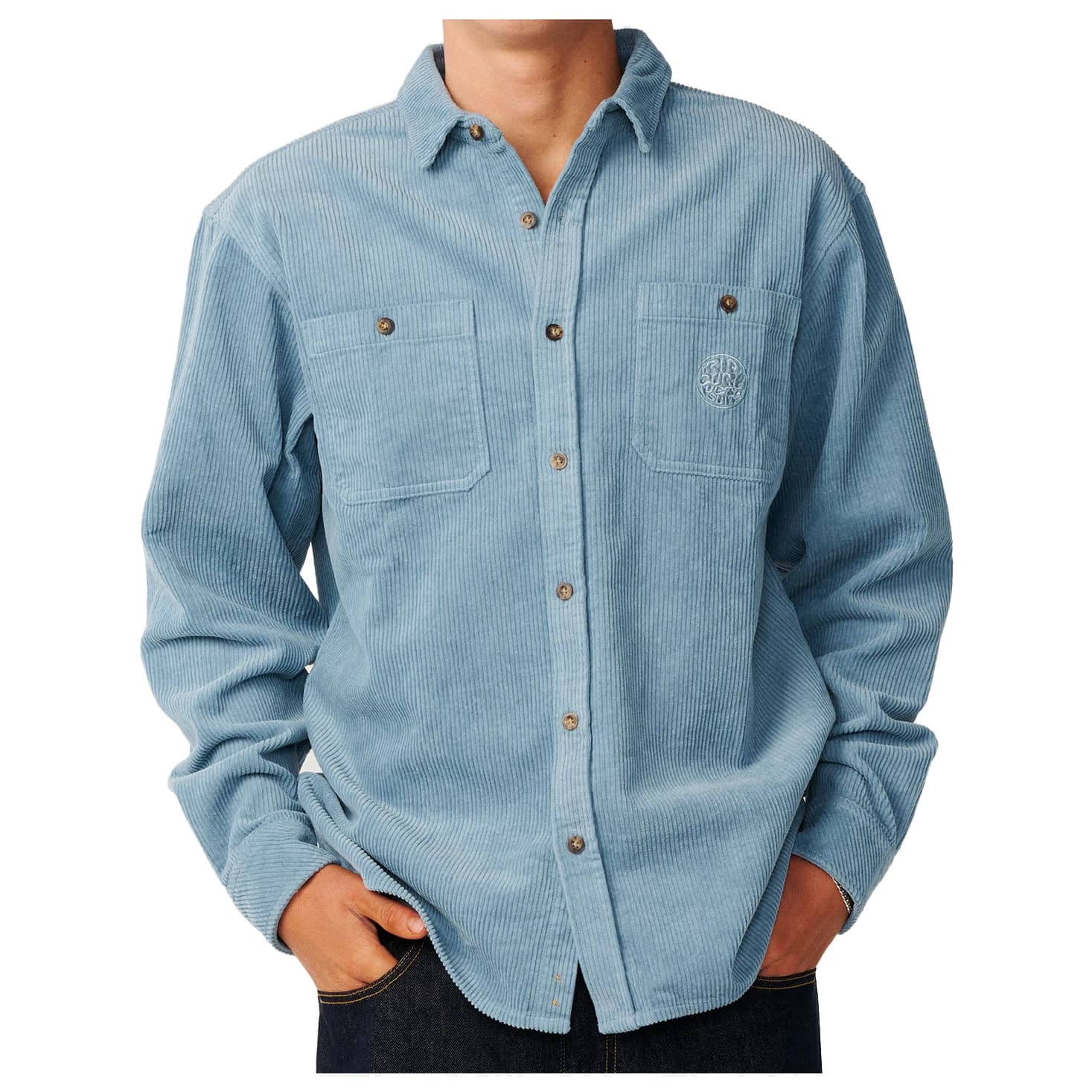 Мъжка риза с копчета Rip Curl Premium Surf Cord L/S Shirt - Citadel Blue