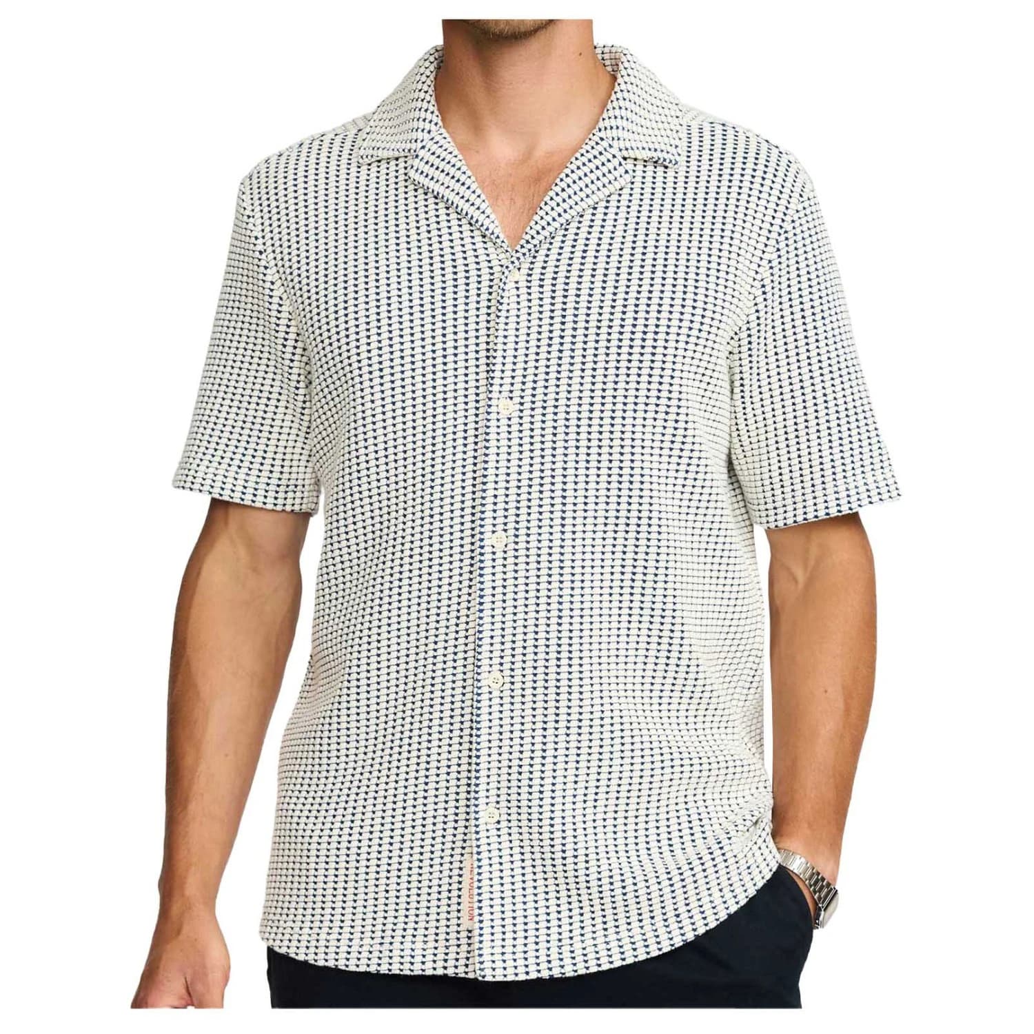 Мъжка риза с копчета Revolution Cuban Shirt Polyester S/S Shirt - Offwhite