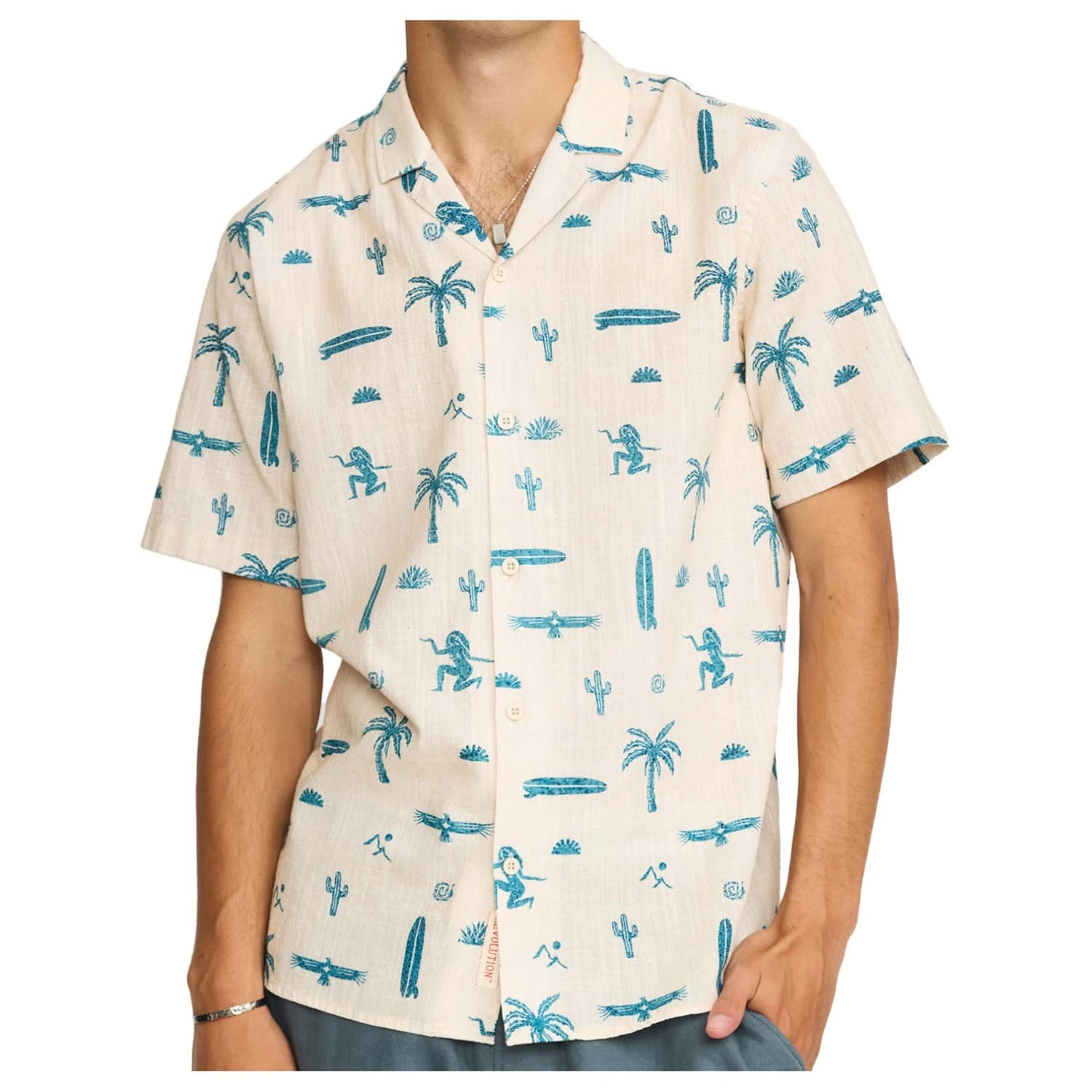 Мъжка риза с копчета Revolution Cuban Shirt Prints S/S Shirt - Offwhite II