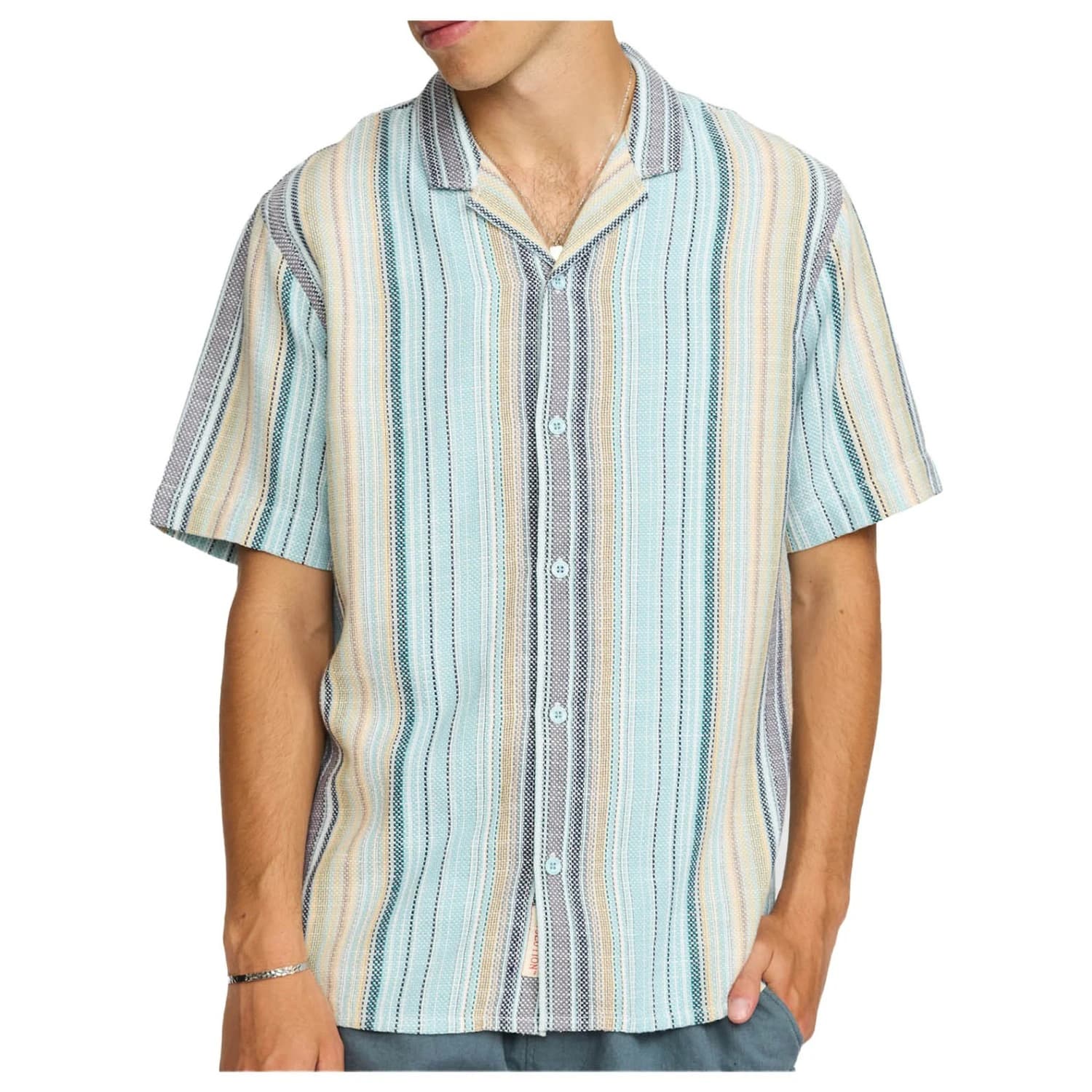 Мъжка риза с копчета Revolution Cuban Shirt Striped S/S Shirt - Blue