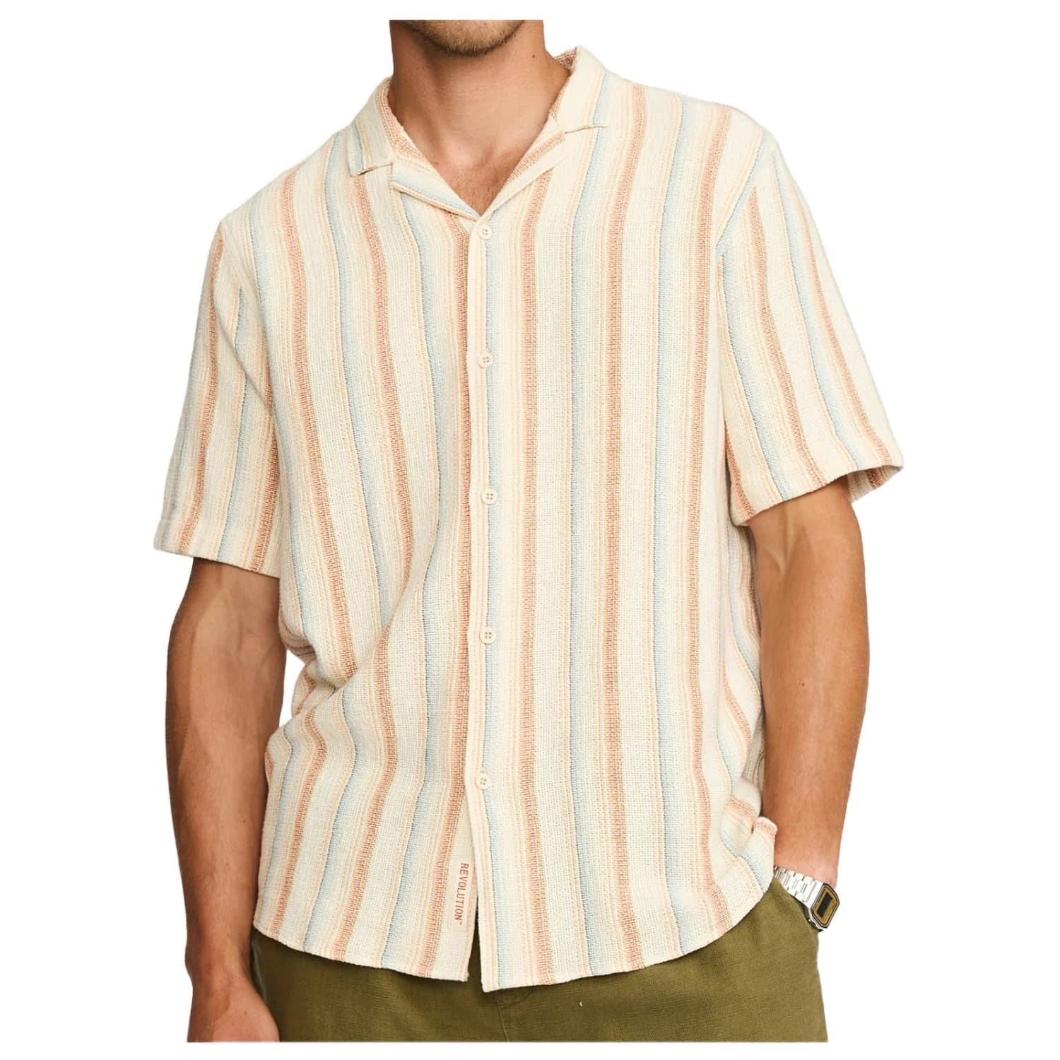 Мъжка риза с копчета Revolution Cuban Shirt Striped S/S Shirt - Offwhite