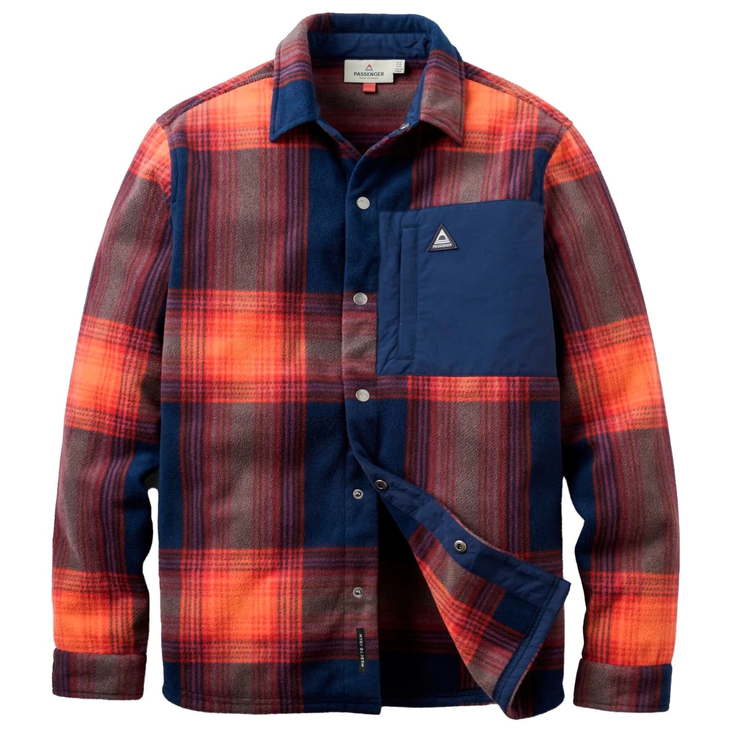 Риза с копчета Passenger West Recycled Polar Fleece Shirt - Rich Navy / Red Ochre Check