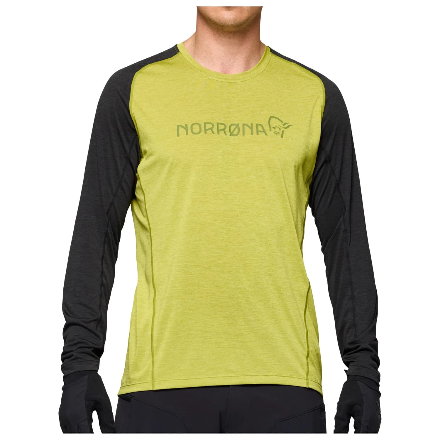 Мъжка фланелка с дълъг ръкав за колоездене Norrøna Fjørå Equaliser Lightweight Long Sleeve Cycling jersey - Golden Lime / Caviar Black