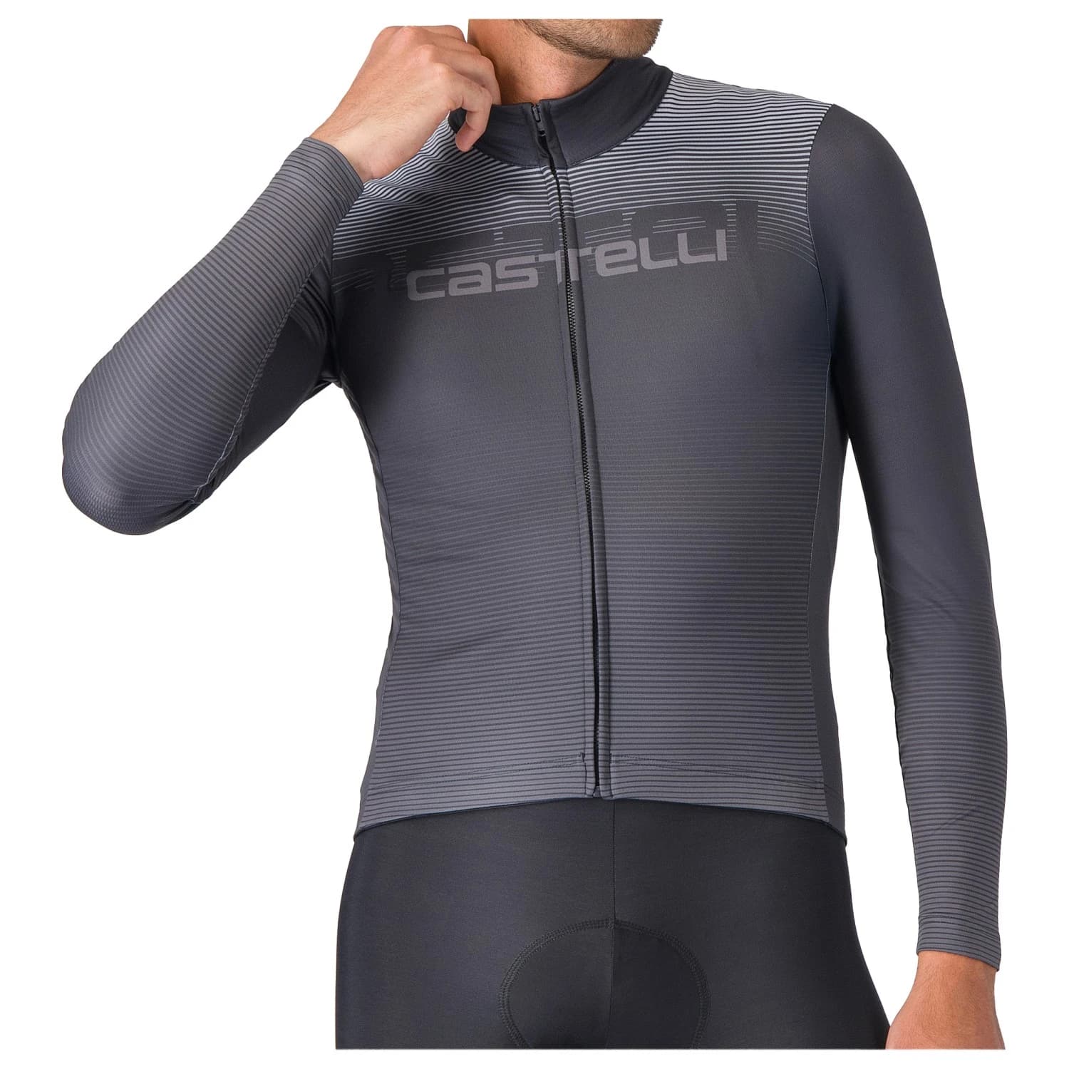 Мъжка фланелка с дълъг ръкав за колоездене Castelli Apice Thermal Jersey Cycling jersey - Dark Grey / Smoky Grey / Silver Grey